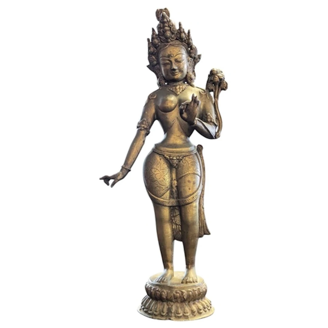 An early 20th century Chinese brass standing figure of Parva...