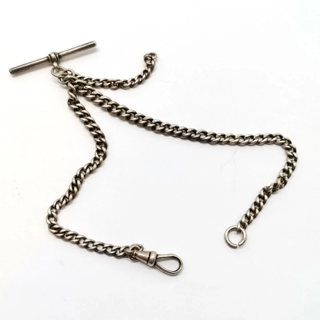 Antique silver graduated double albert chain - total length ...