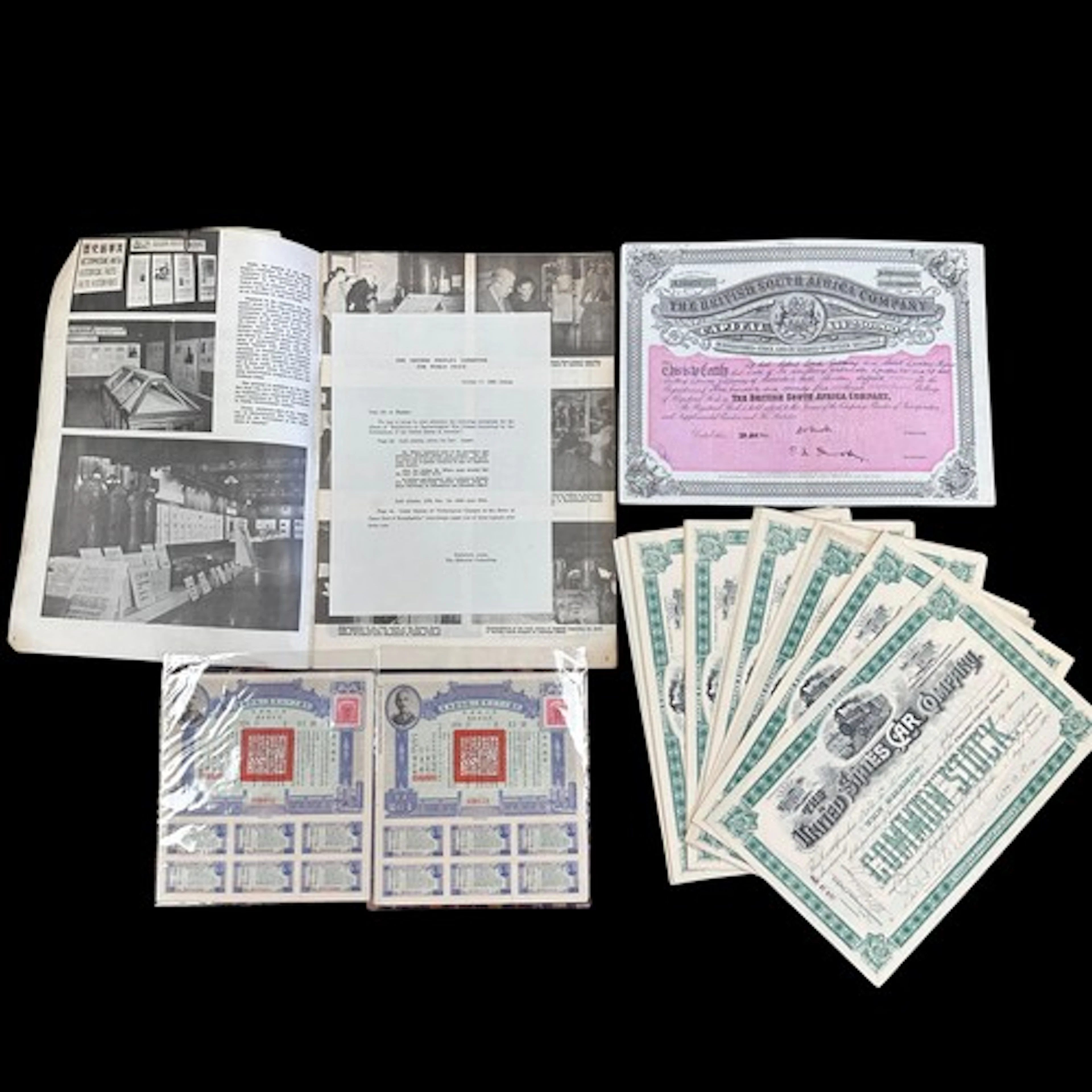 A collection of American and Chinese Stock certificates, inc...