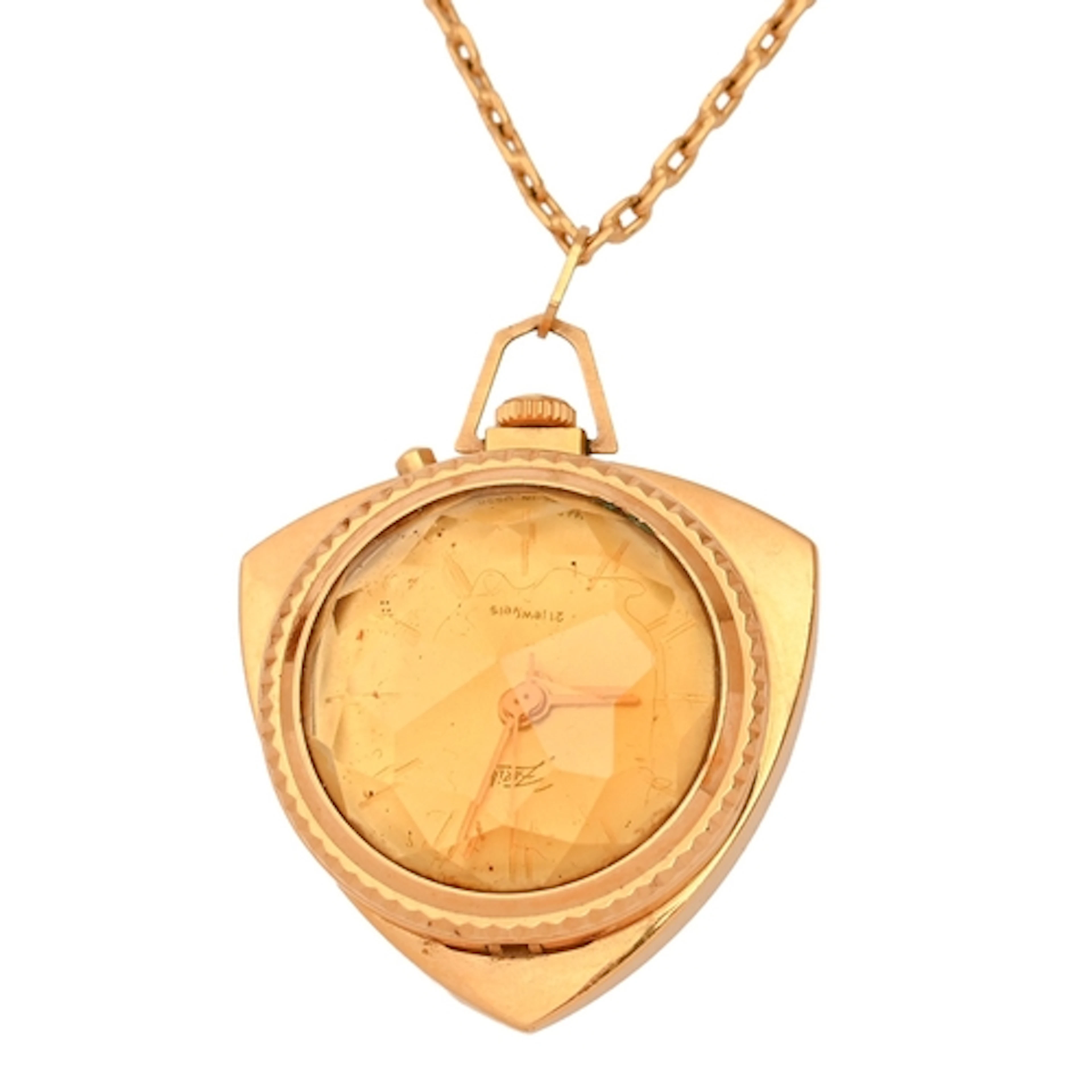 A Soviet Russian gold plated pendant watch, of triangular sh...