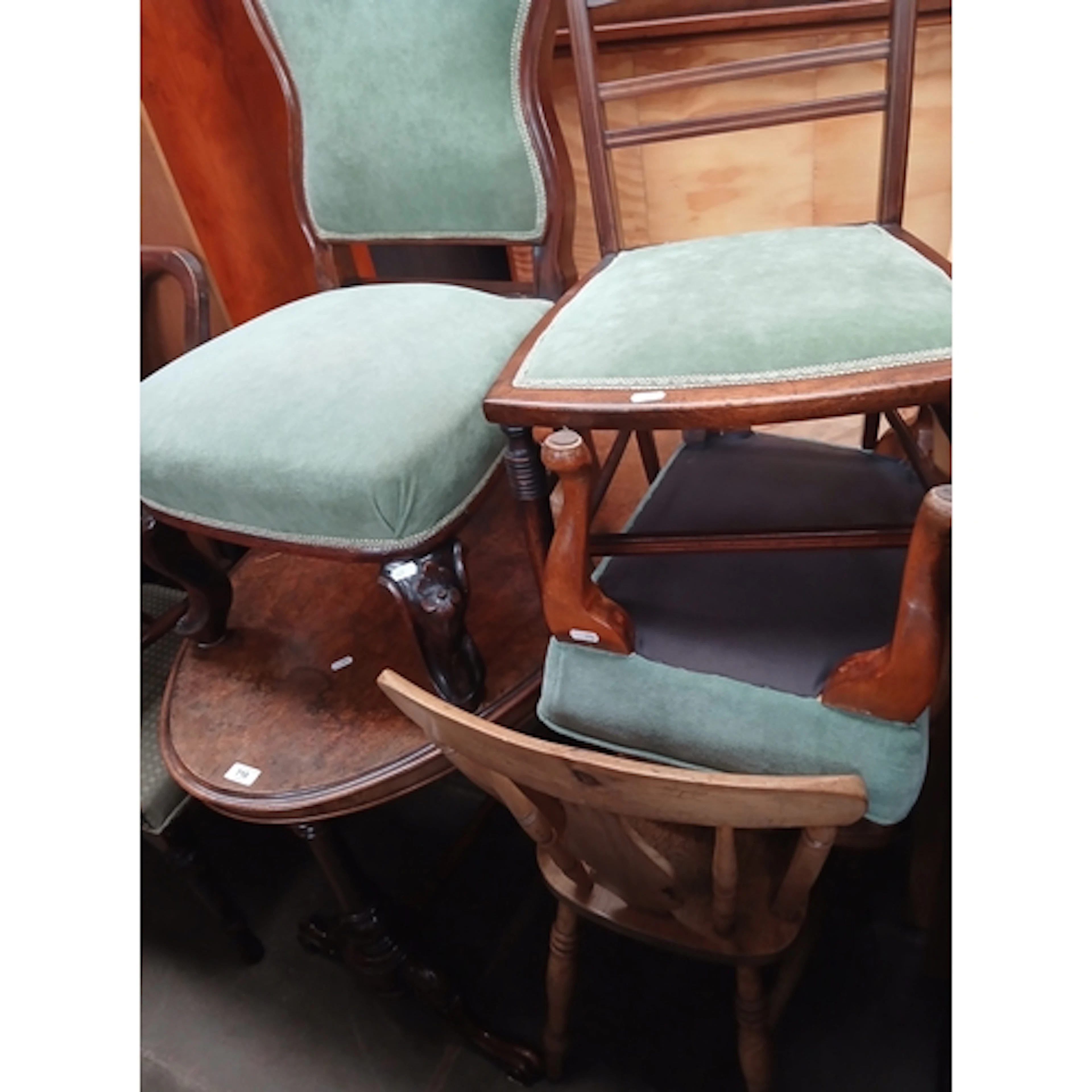 A mixed lot of antique furniture comprising a burr walnut ce...