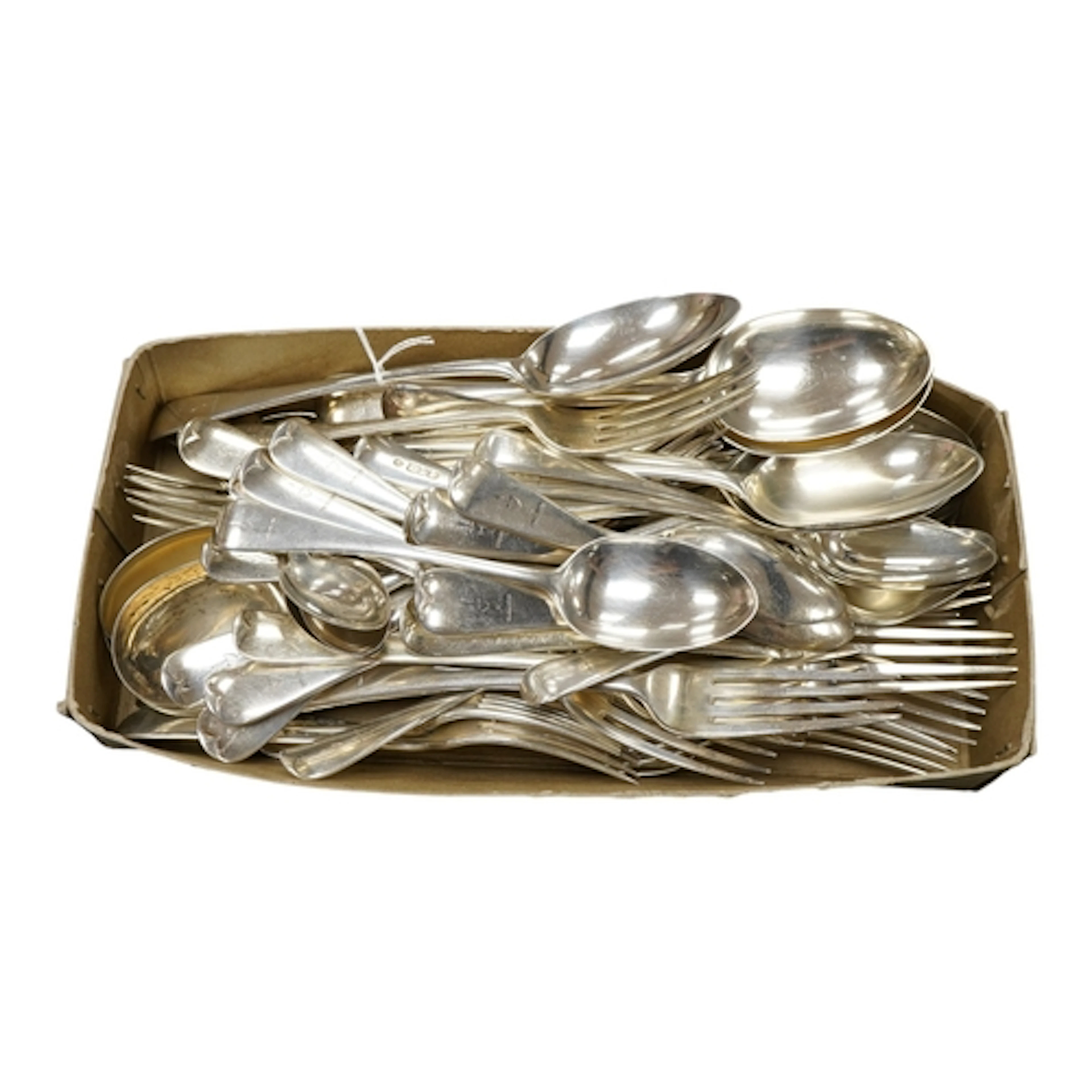 A matched part canteen of George V silver Old English and Ha...