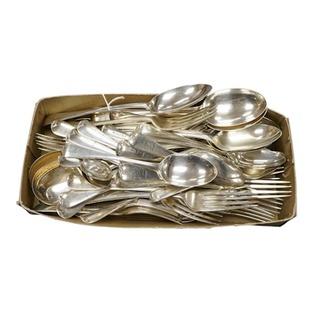 A matched part canteen of George V silver Old English and Ha...