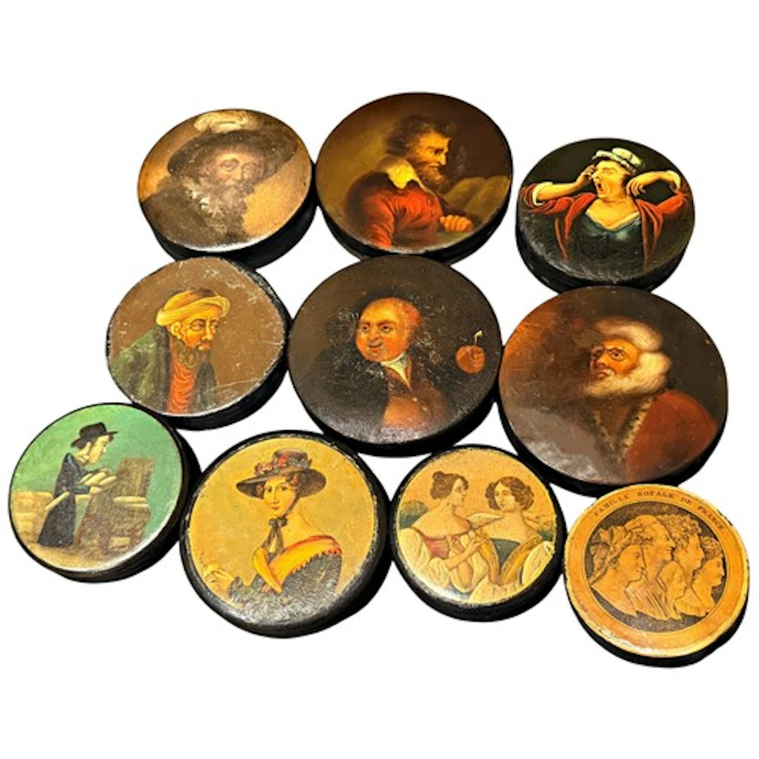 A collection of ten Stobwässer papier maché snuff boxes, pri...