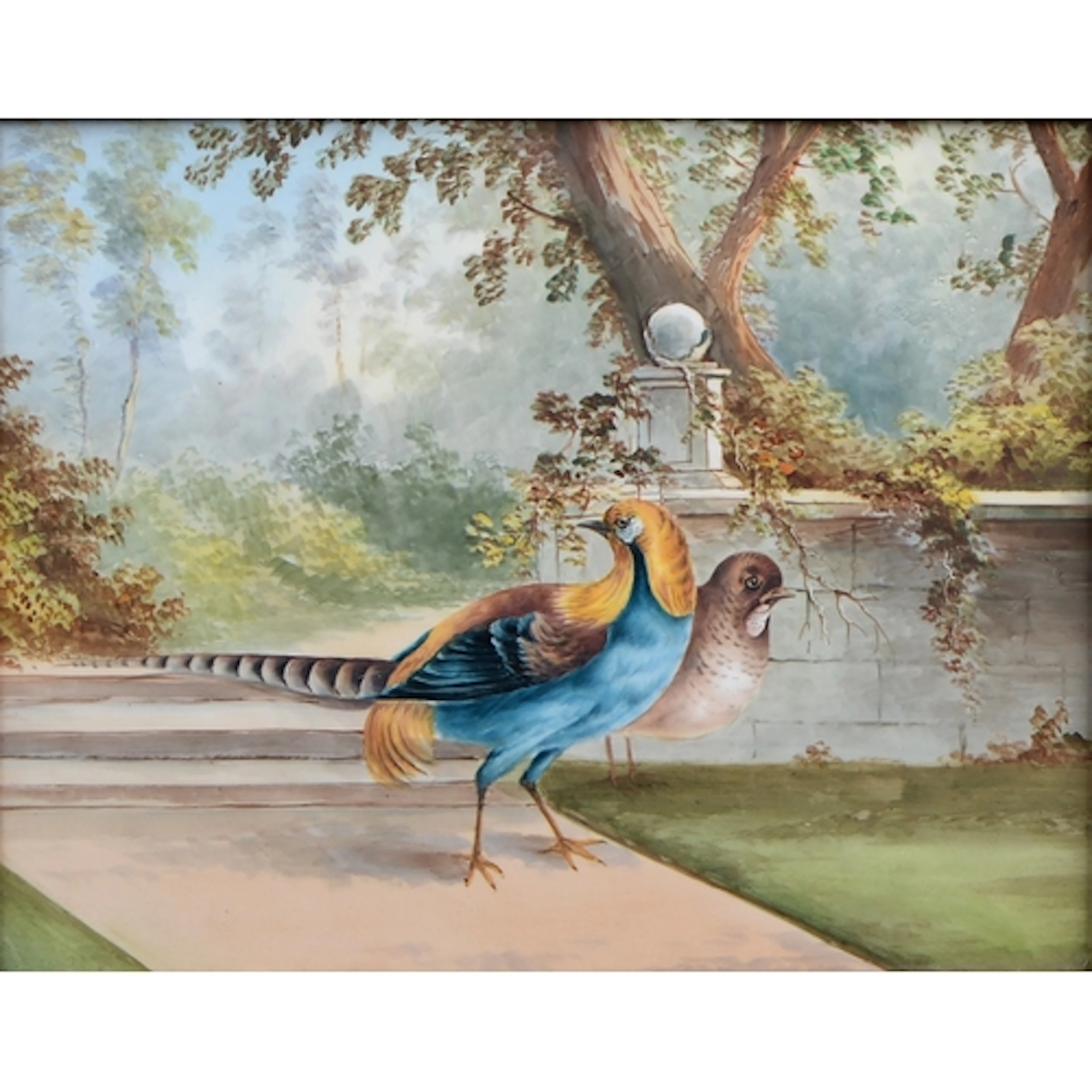 A pair of English porcelain plaques, c1860, painted with gam...