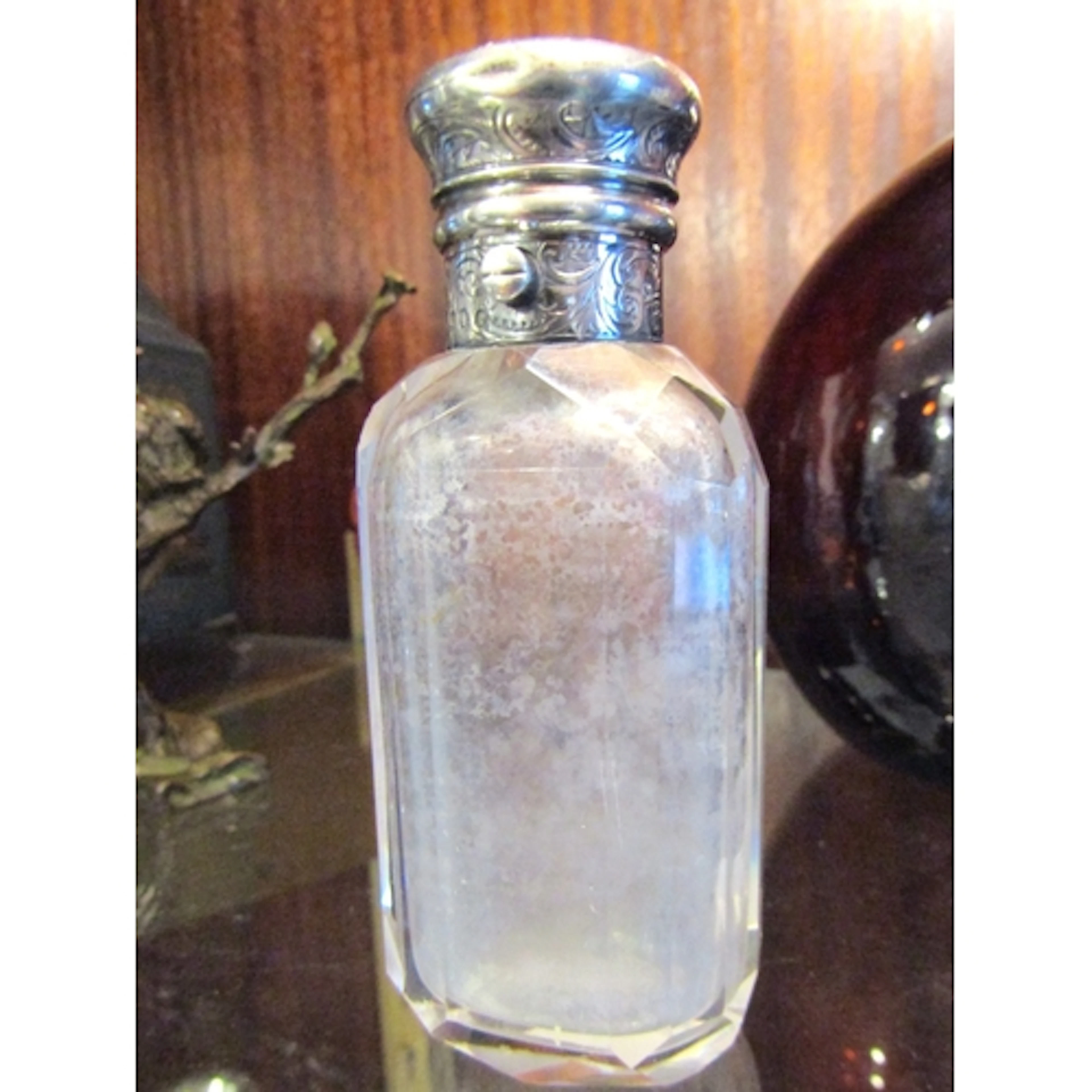 Silver Top Ladies Antique Perfume Bottle Hinged Cap Approxim...