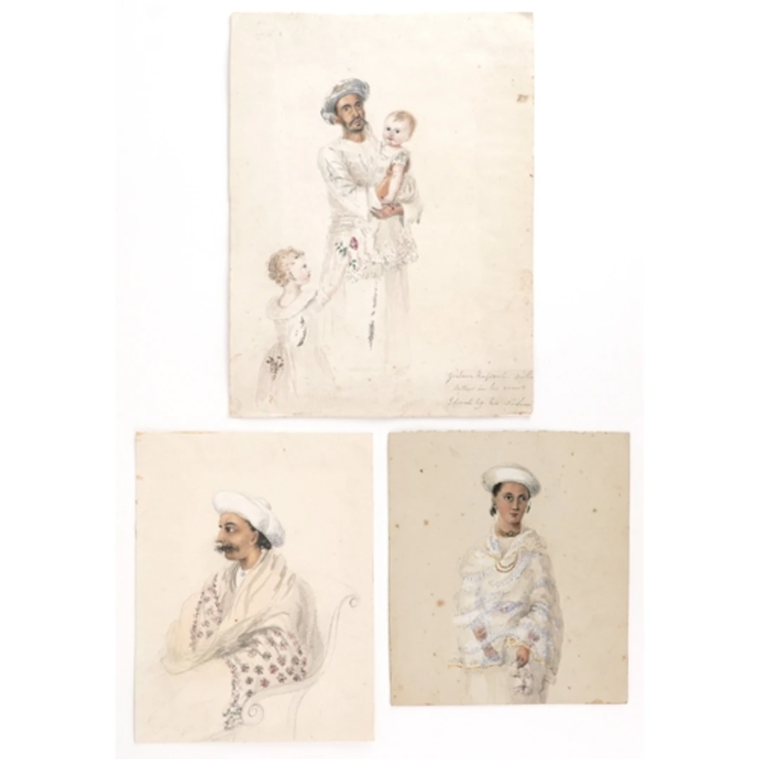 Three Victorian Anglo Indian portraits, 19th century waterco...