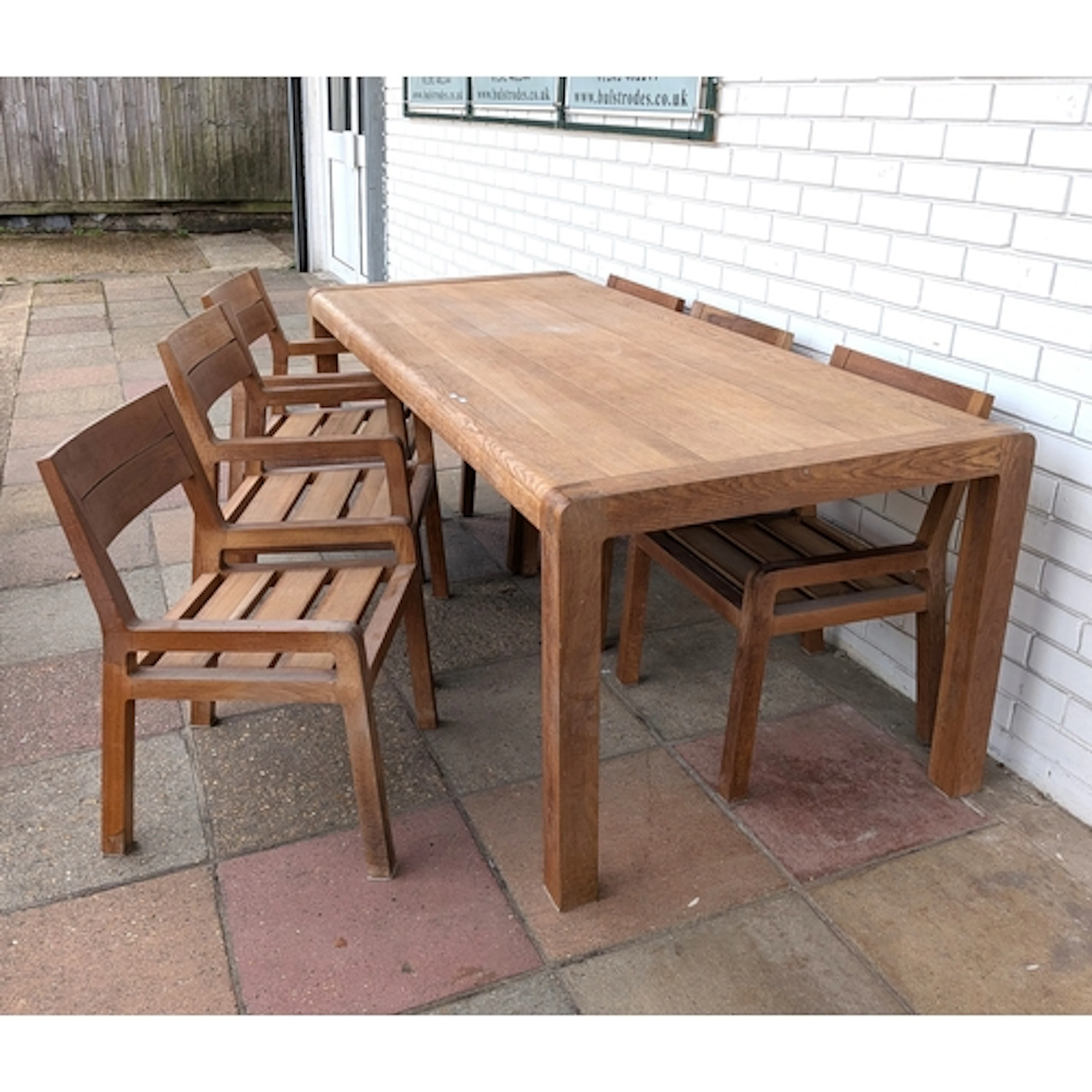 Habitat Radius large oak plank top dining table with six mat...