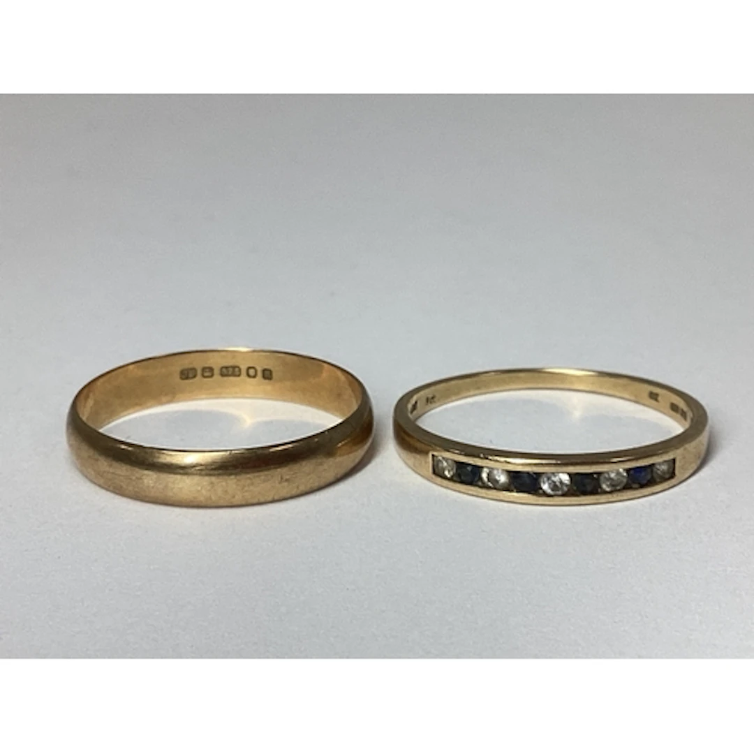 A 9ct Gold Plain Wedding Band, (finger size R), together wit...