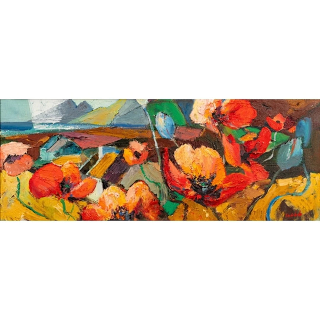 * Kenneth Webb (British, b1927-) - Poppies in a coastal land...