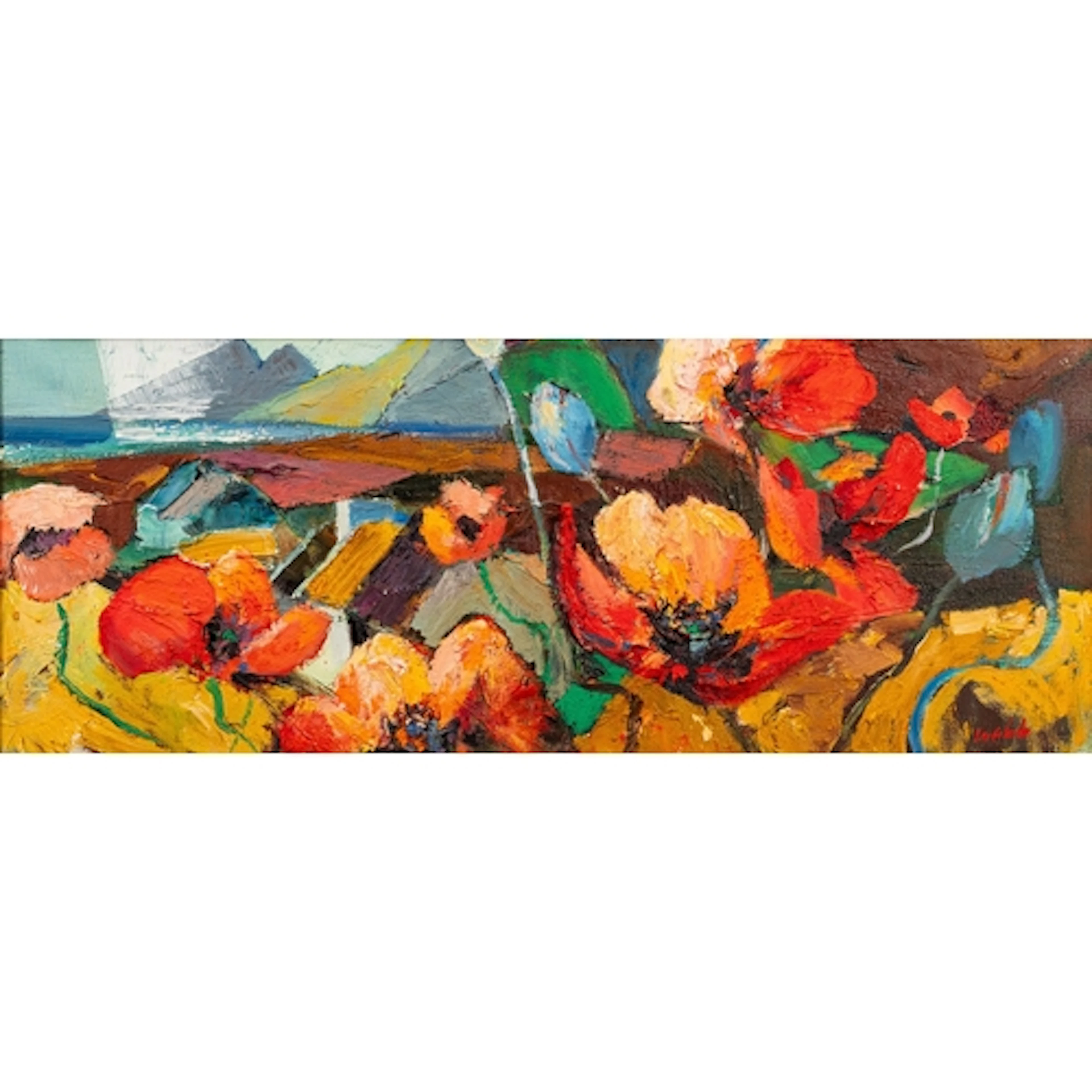 * Kenneth Webb (British, b1927-) - Poppies in a coastal land...