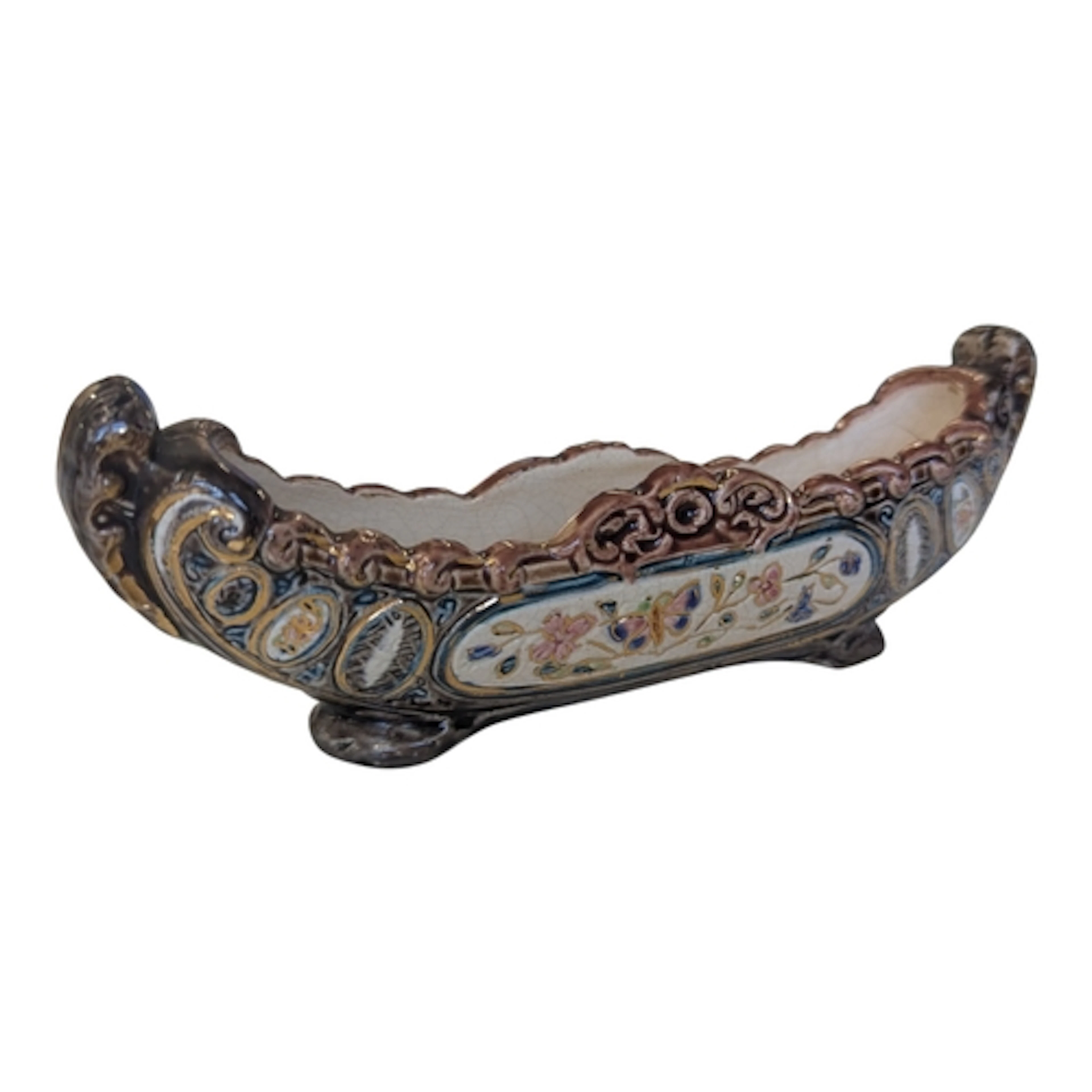 19th century Herculaneum Pottery majolica boat shaped vase /...