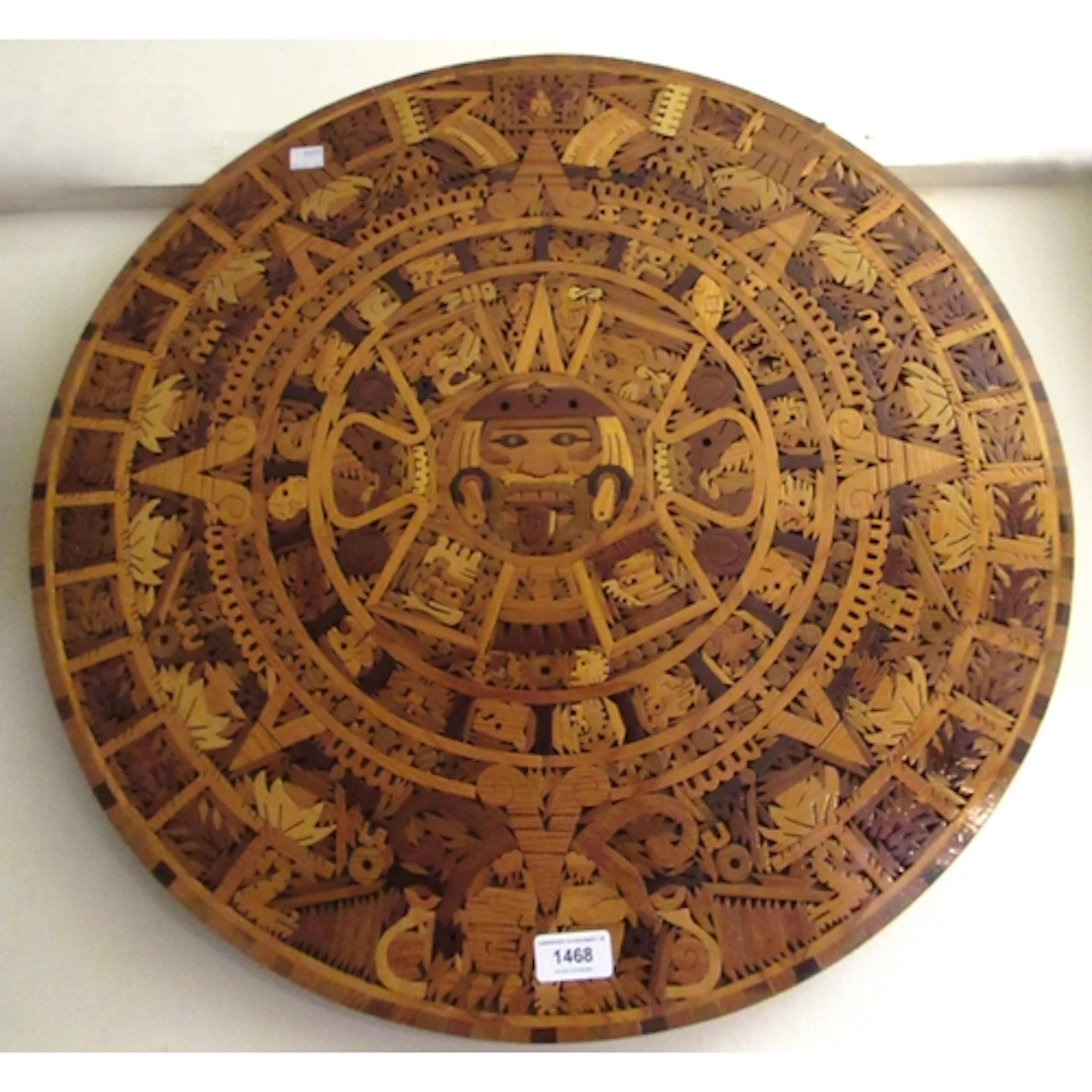 Mexican parquetry circular wall plaque / table top, 61cm dia...