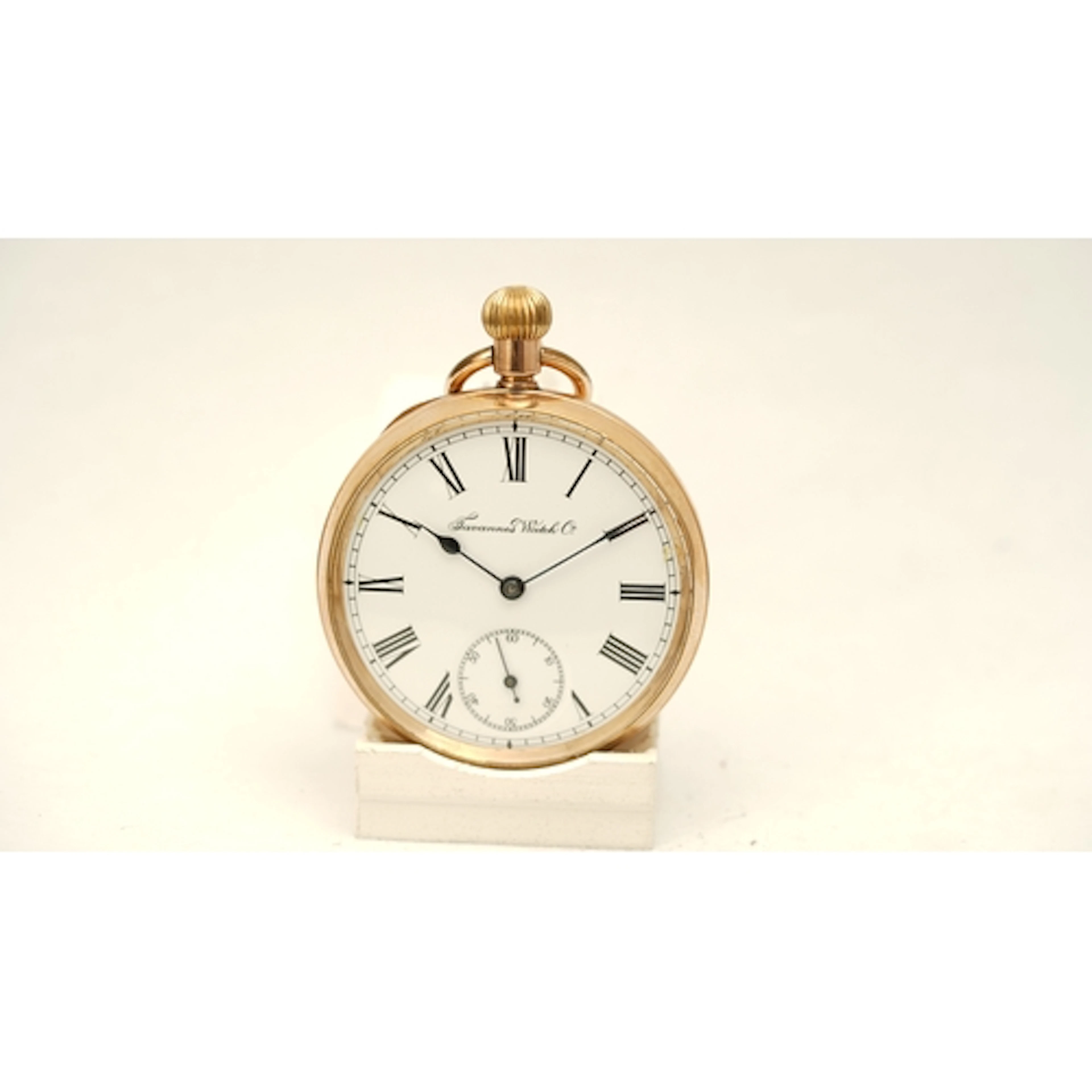 Tavannes open face pocket watch in 9ct gold. 47mm. White ena...