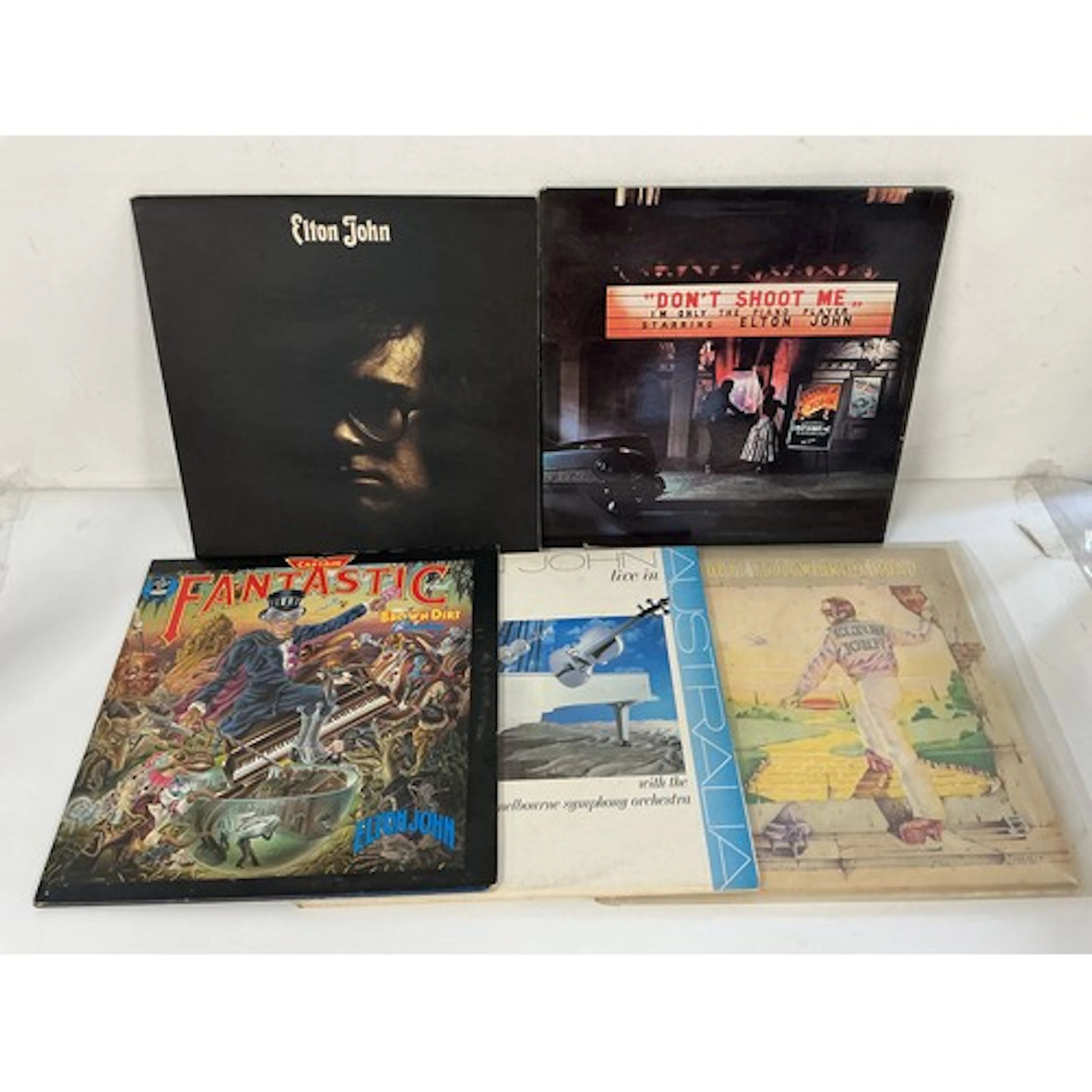 Five Elton John LPs comprising a yellow vinyl Goodbye Yellow...