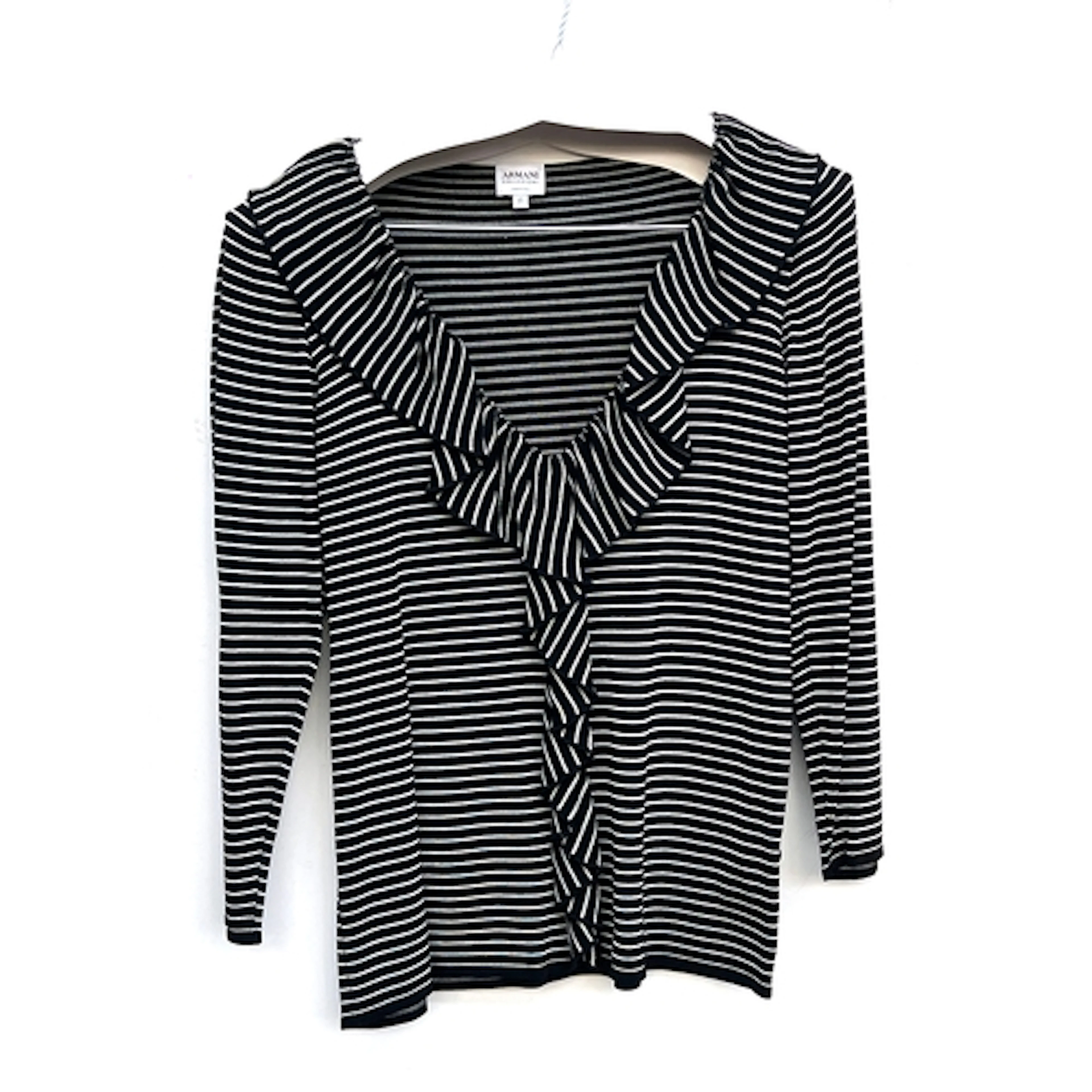 An Armani Collezioni black and white striped cotton blend to...