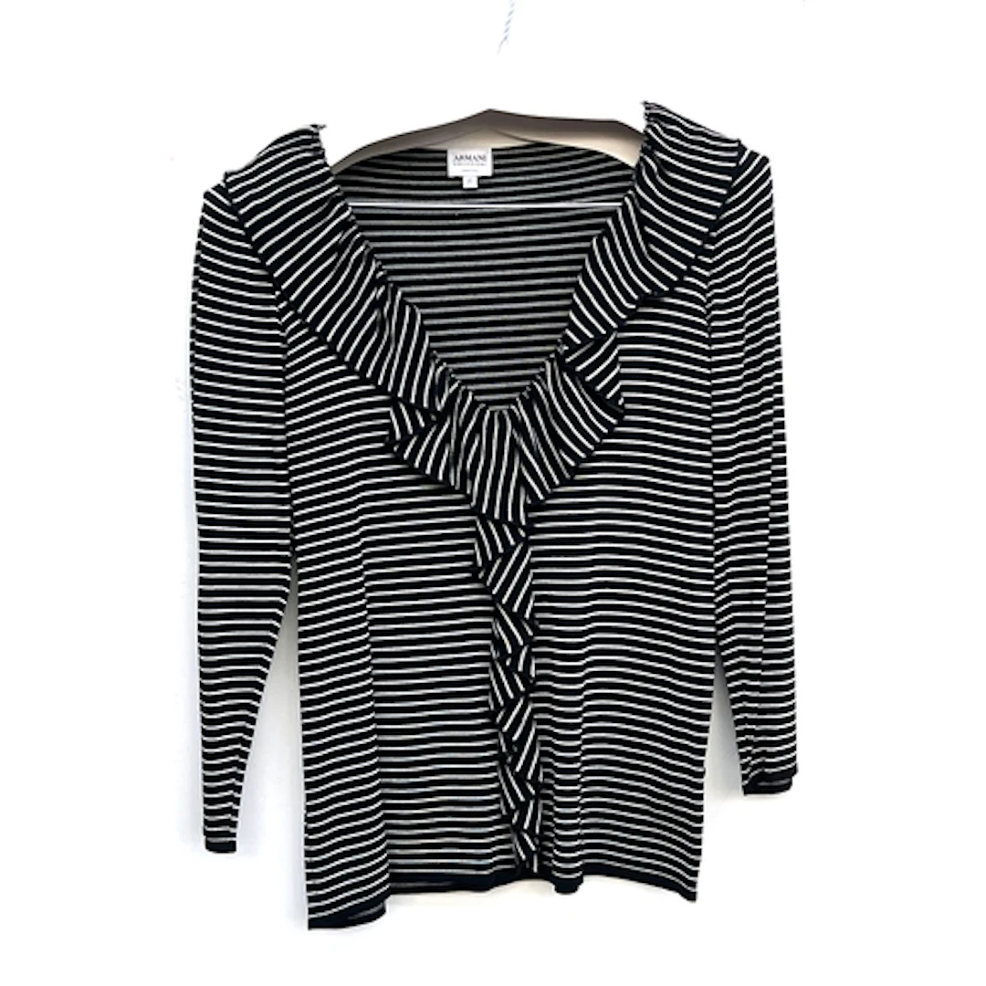 An Armani Collezioni black and white striped cotton blend to...