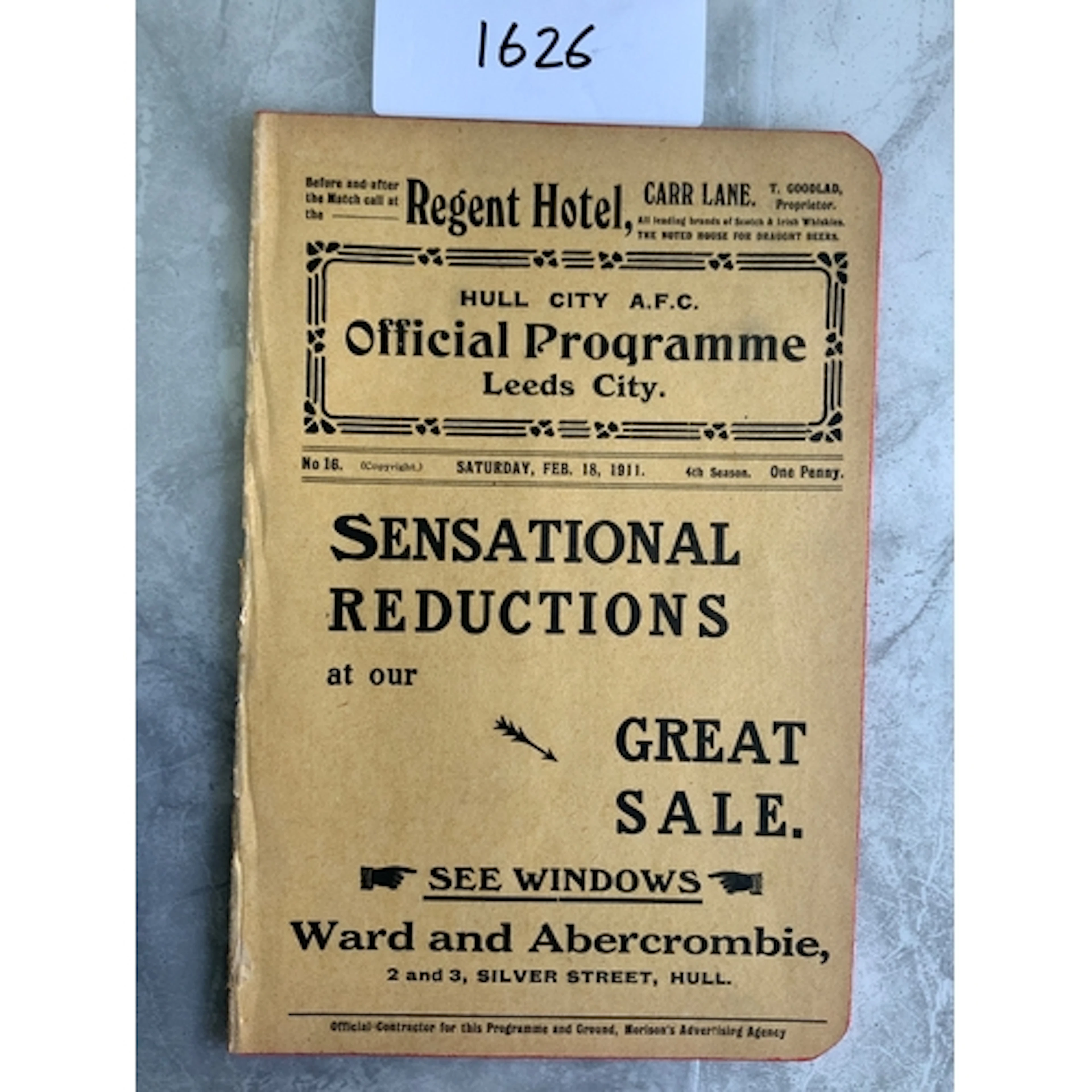 1910 - 1911 Hull City v Leeds City Football Programme: Excel...