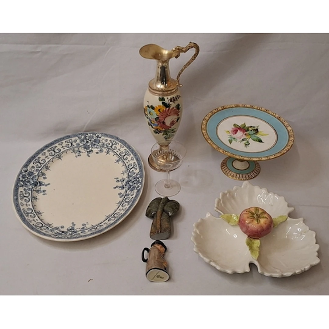 Antique Turquoise Blue & Floral Cake Stand, Italian compartm...