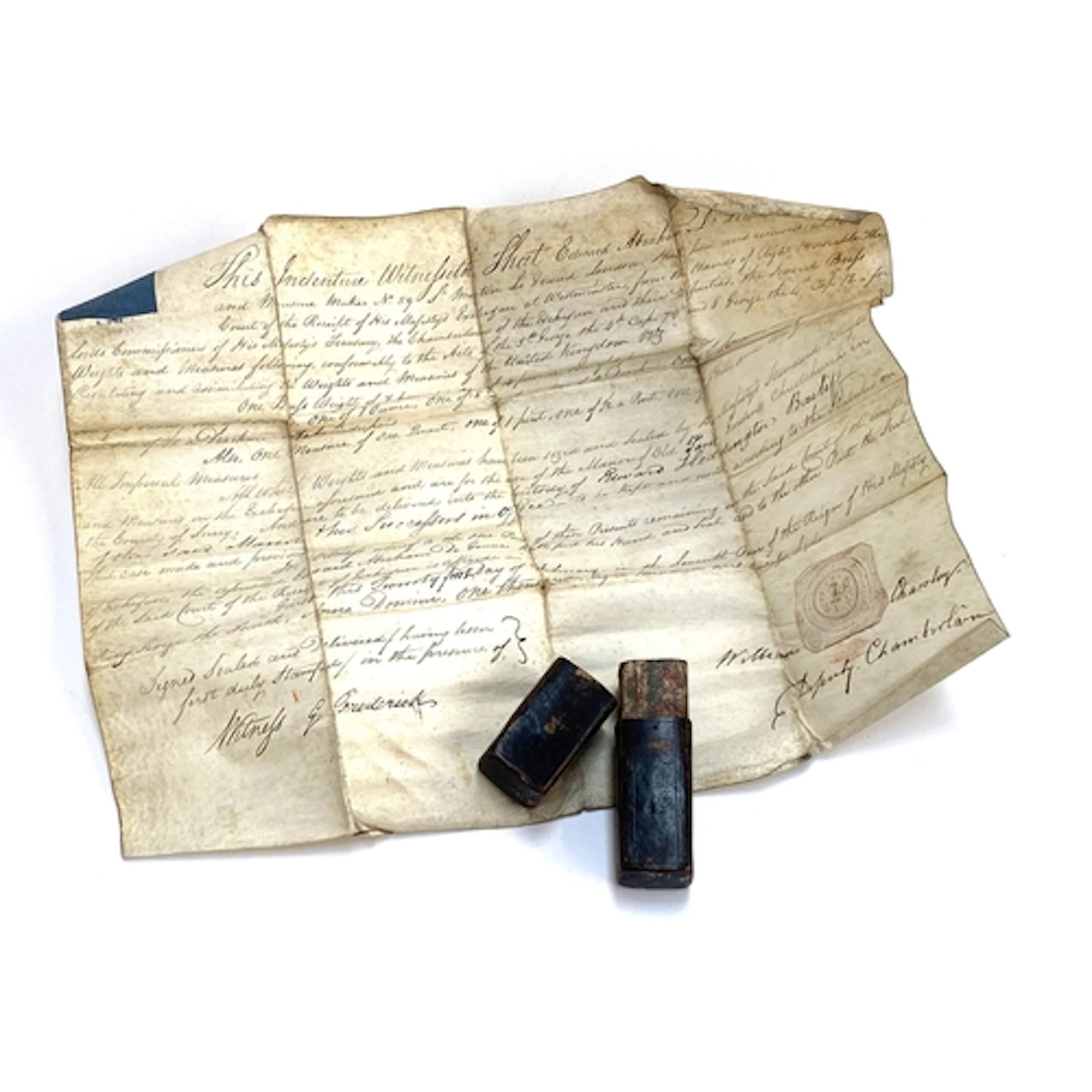 A George IV vellum indenture in a morocco leather case, date...