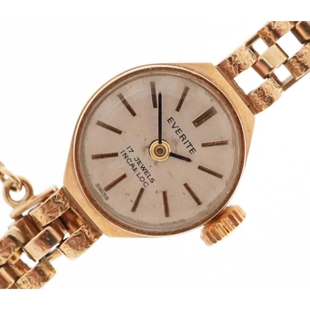 Everett, 9ct gold cased ladies wristwatch on a 9ct gold stra...