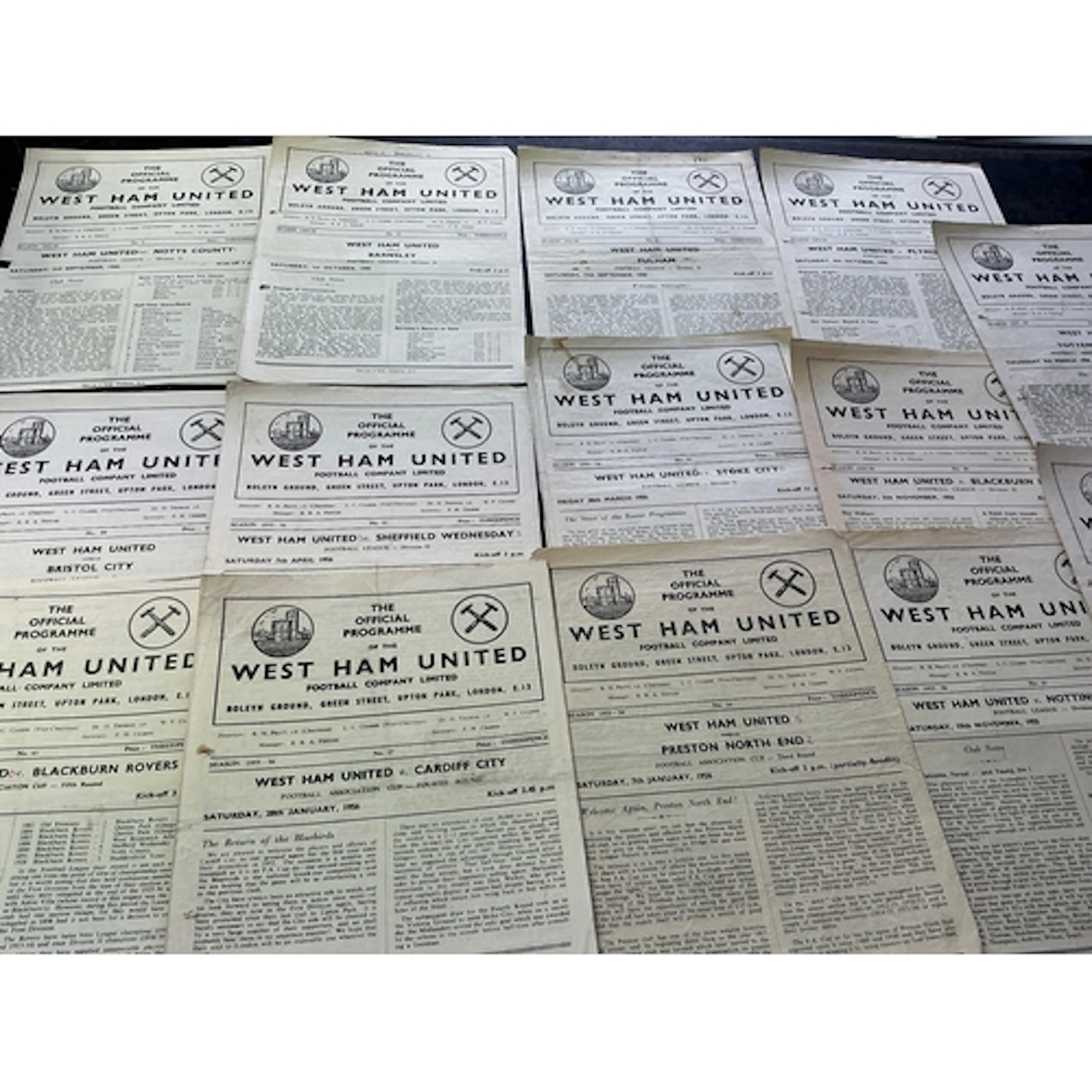 55/56 West Ham Home Football Programmes: 14 home programmes ...