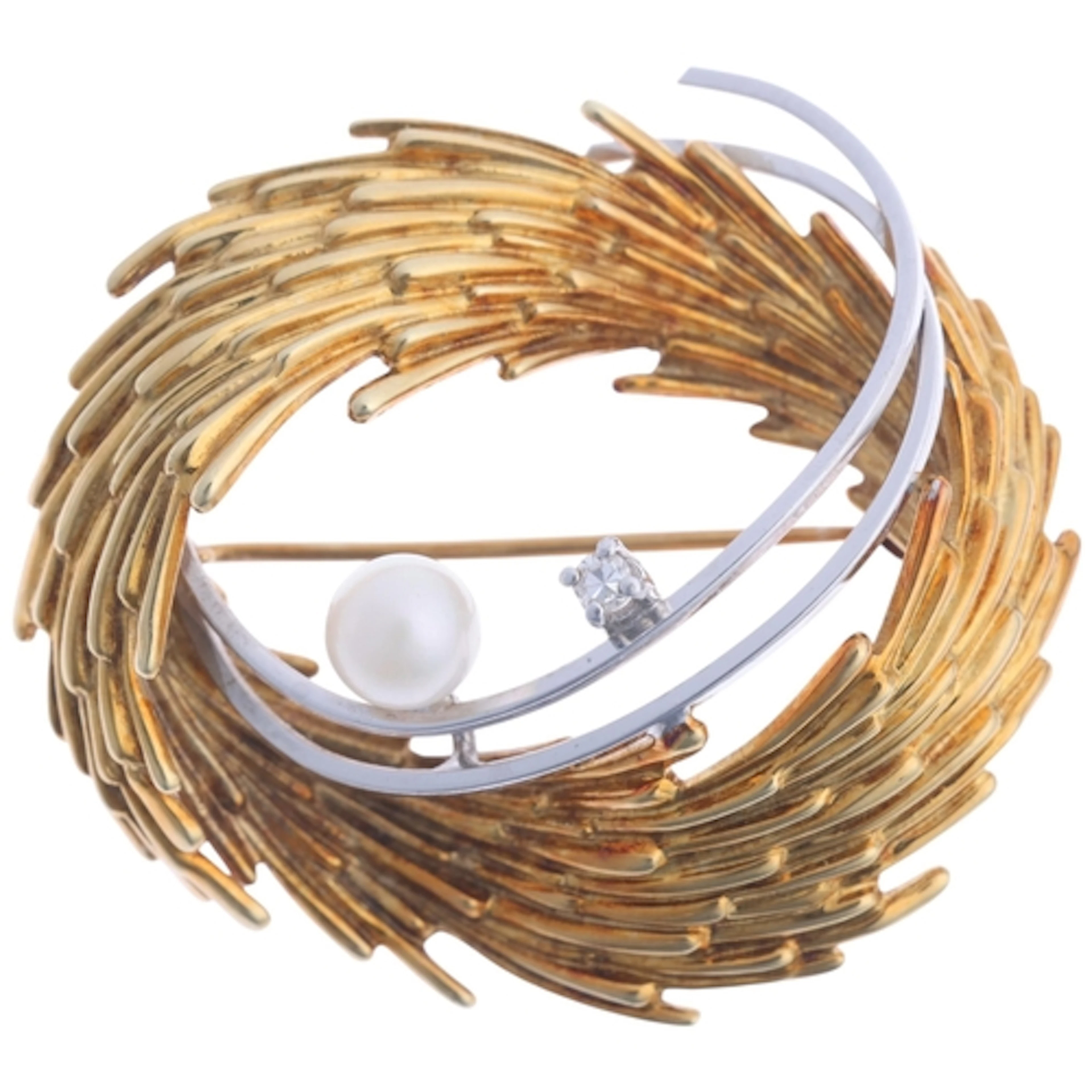 A German modernist 14ct two-colour gold pearl and diamond ab...