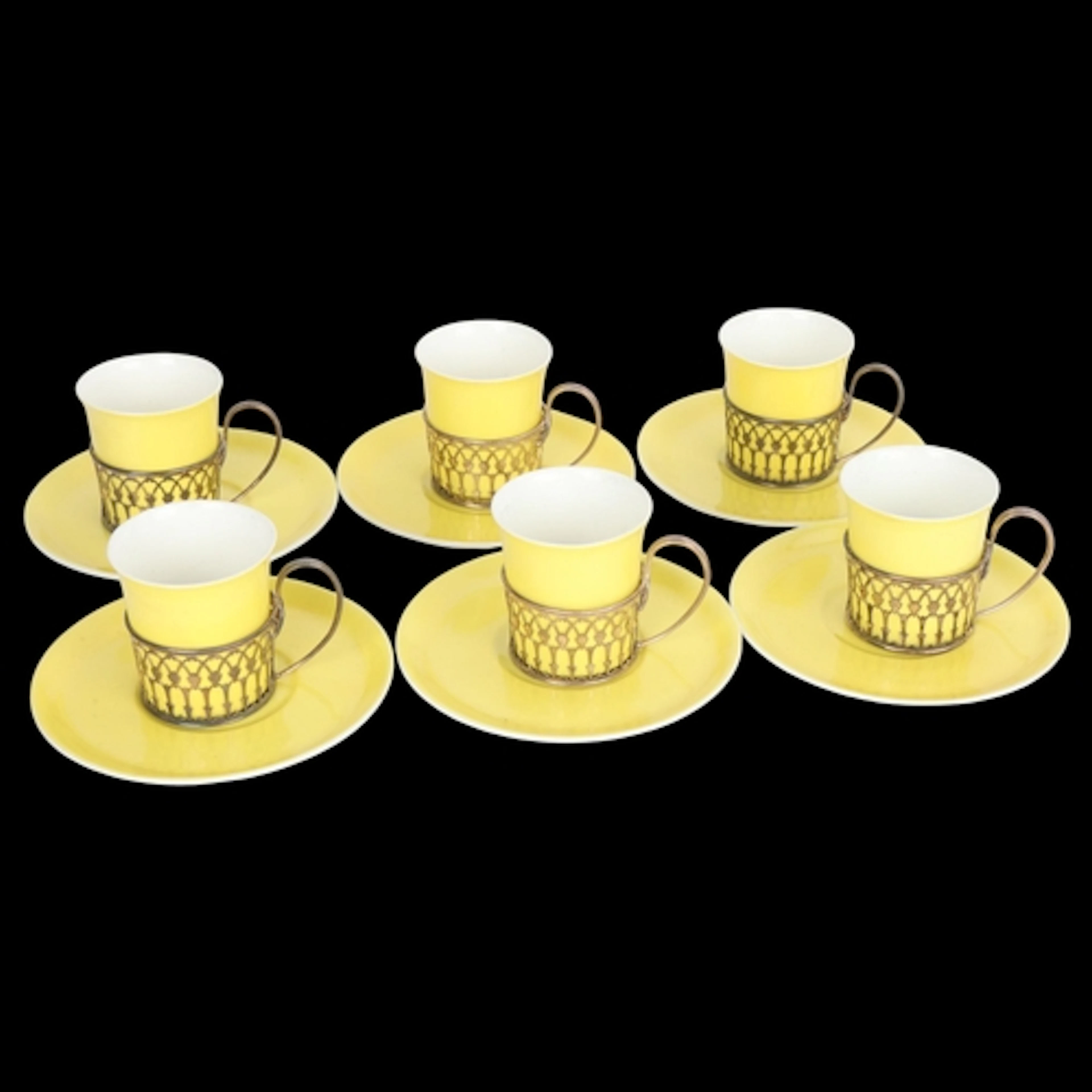 A cased George V silver-mounted Shelley yellow china coffee ...