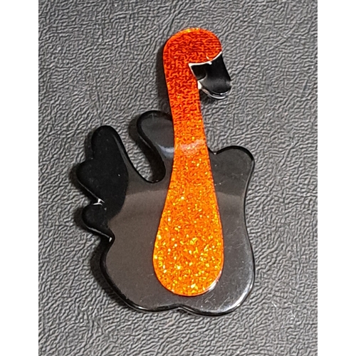 LEA STEIN SWAN BROOCH with red glitter neck and head and bla...