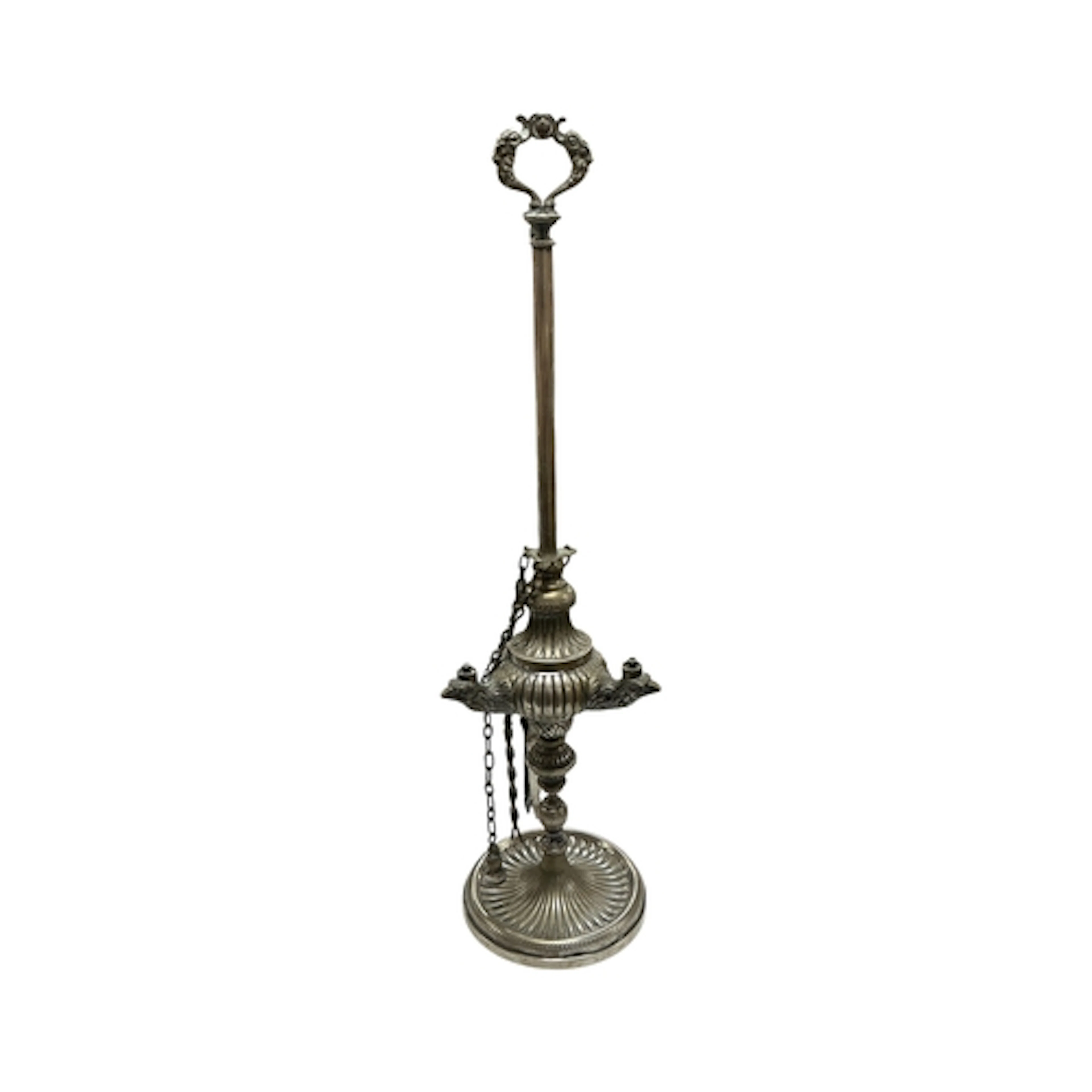 An Italian white metal lucerna table oil lamp stamped 800 he...