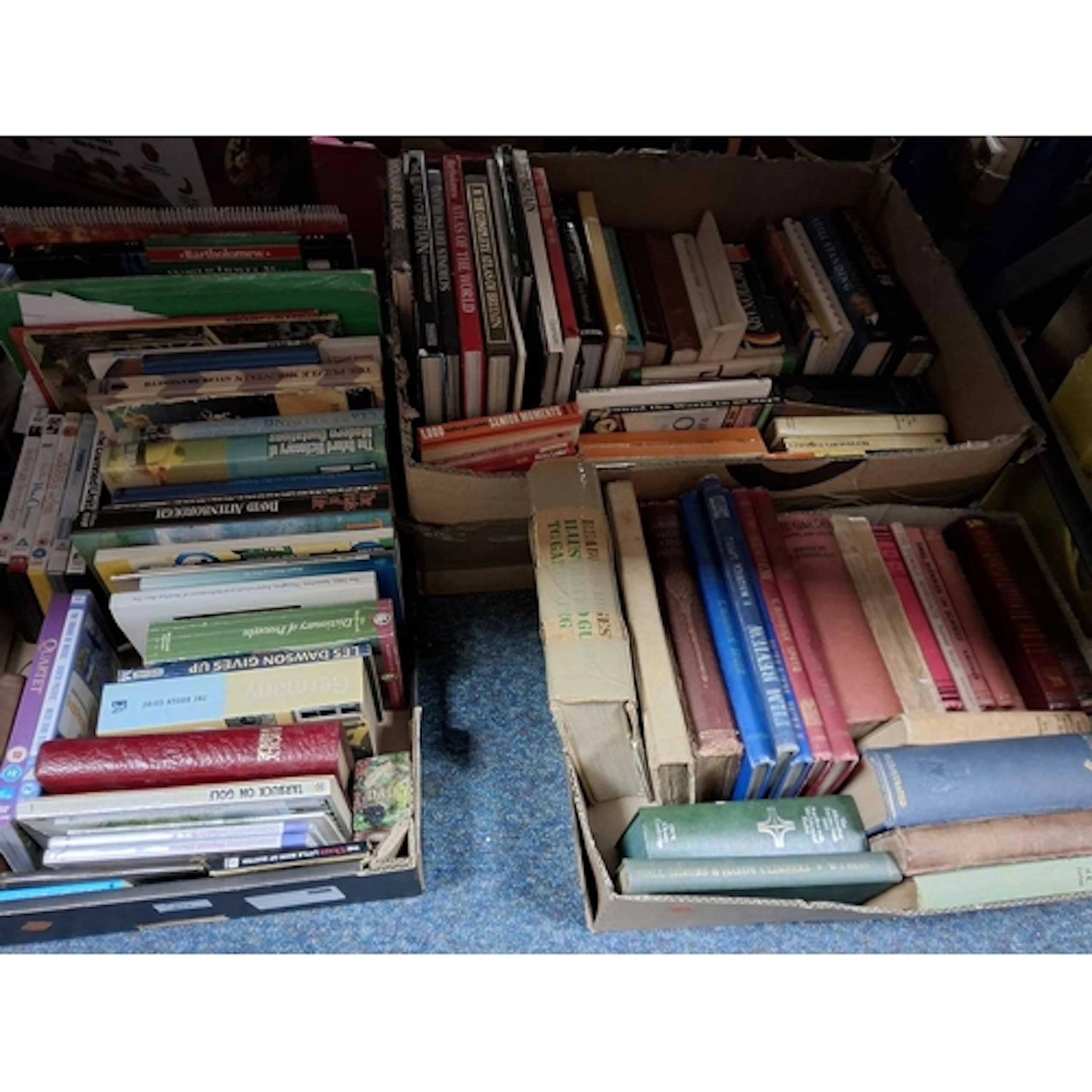 THREE BOXES OF BOOKS AND DVDS, over sixty books in hardback ...
