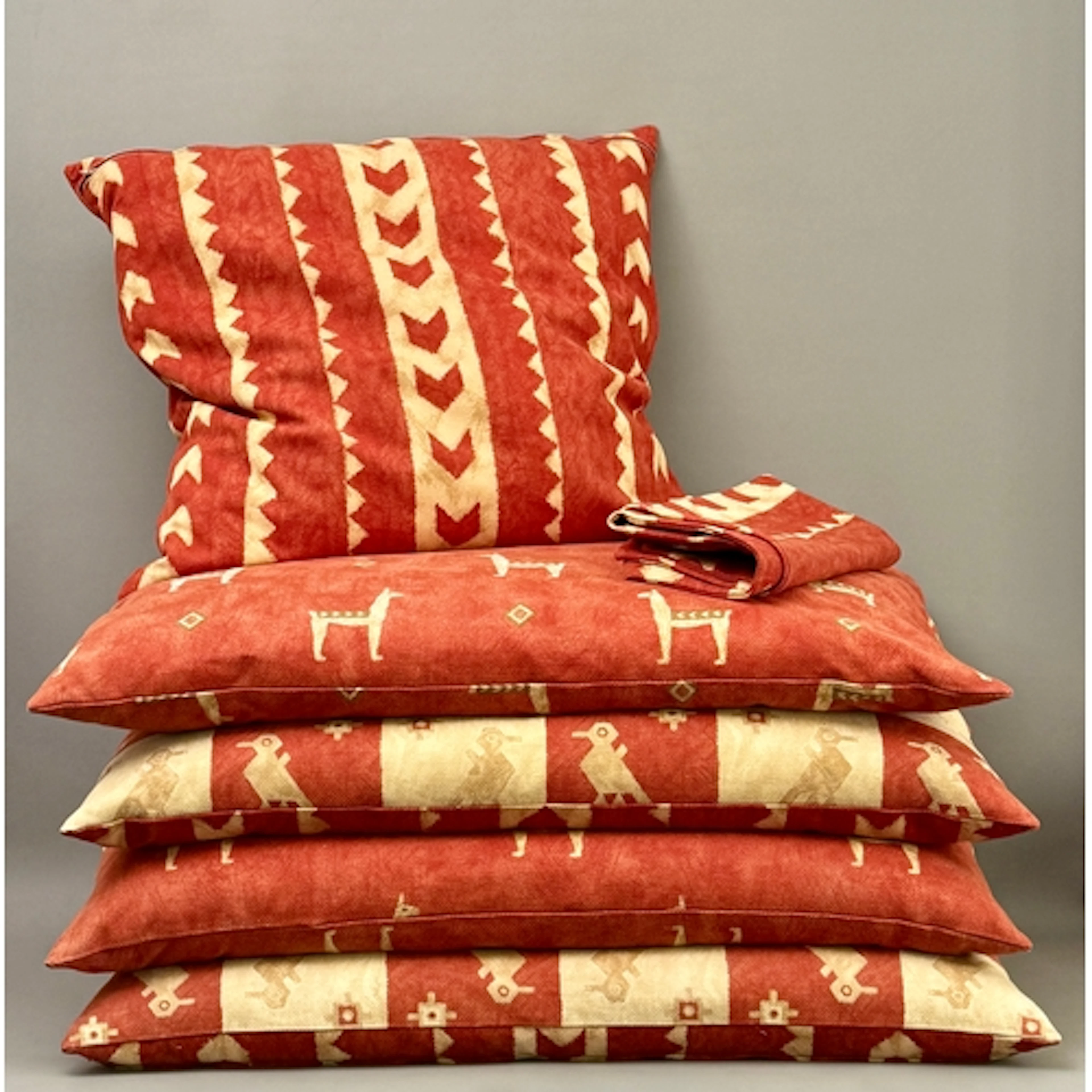 Five large cushions - in Andrew Martin Inca Collection fabri...