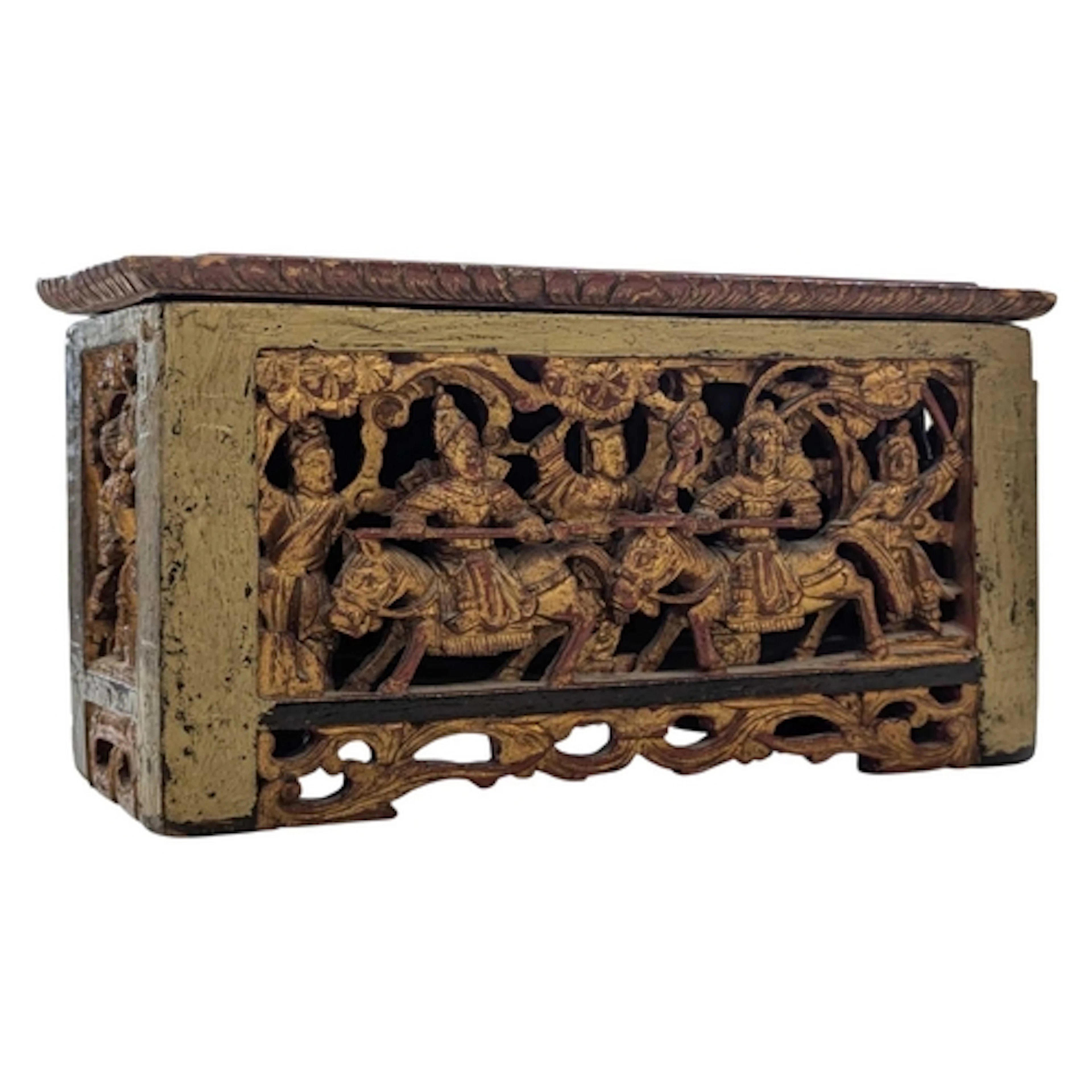 Chinese 20th century vintage wooden red & gilt carved bo...