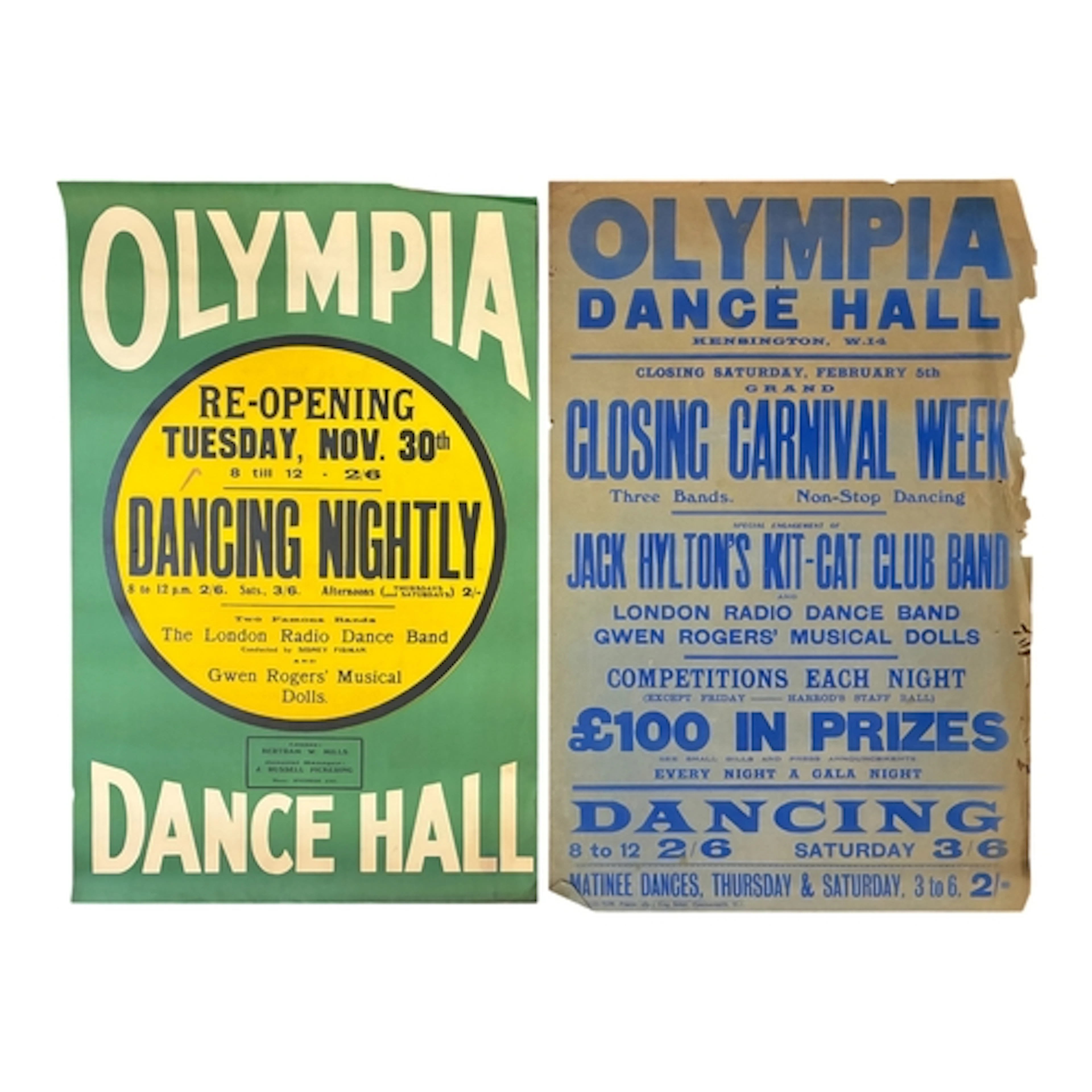 Two Olympia Dance Hall posters, early 20th century, approx. ...