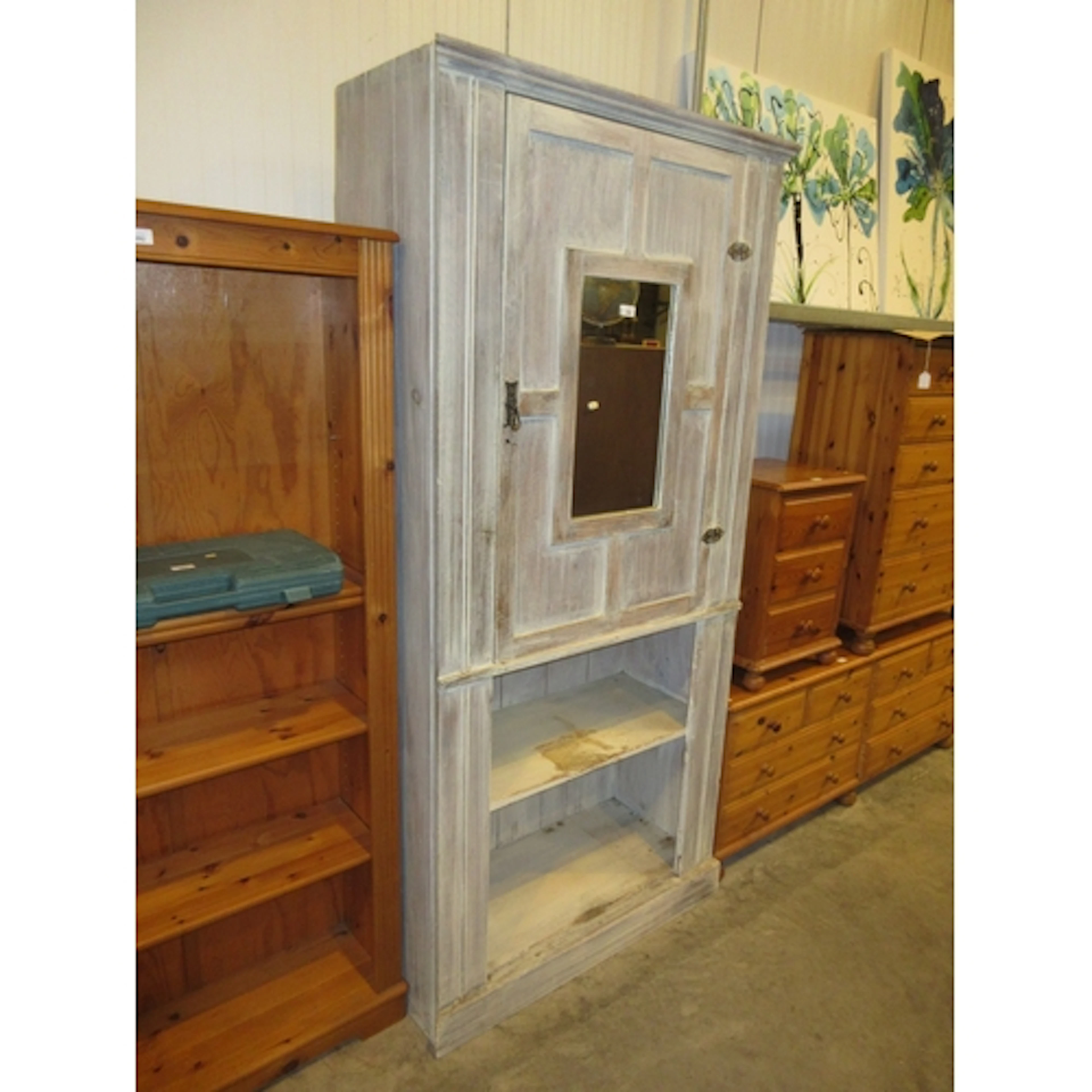 Shabby Chic Mirror Door Cabinet, 95x42x208cm