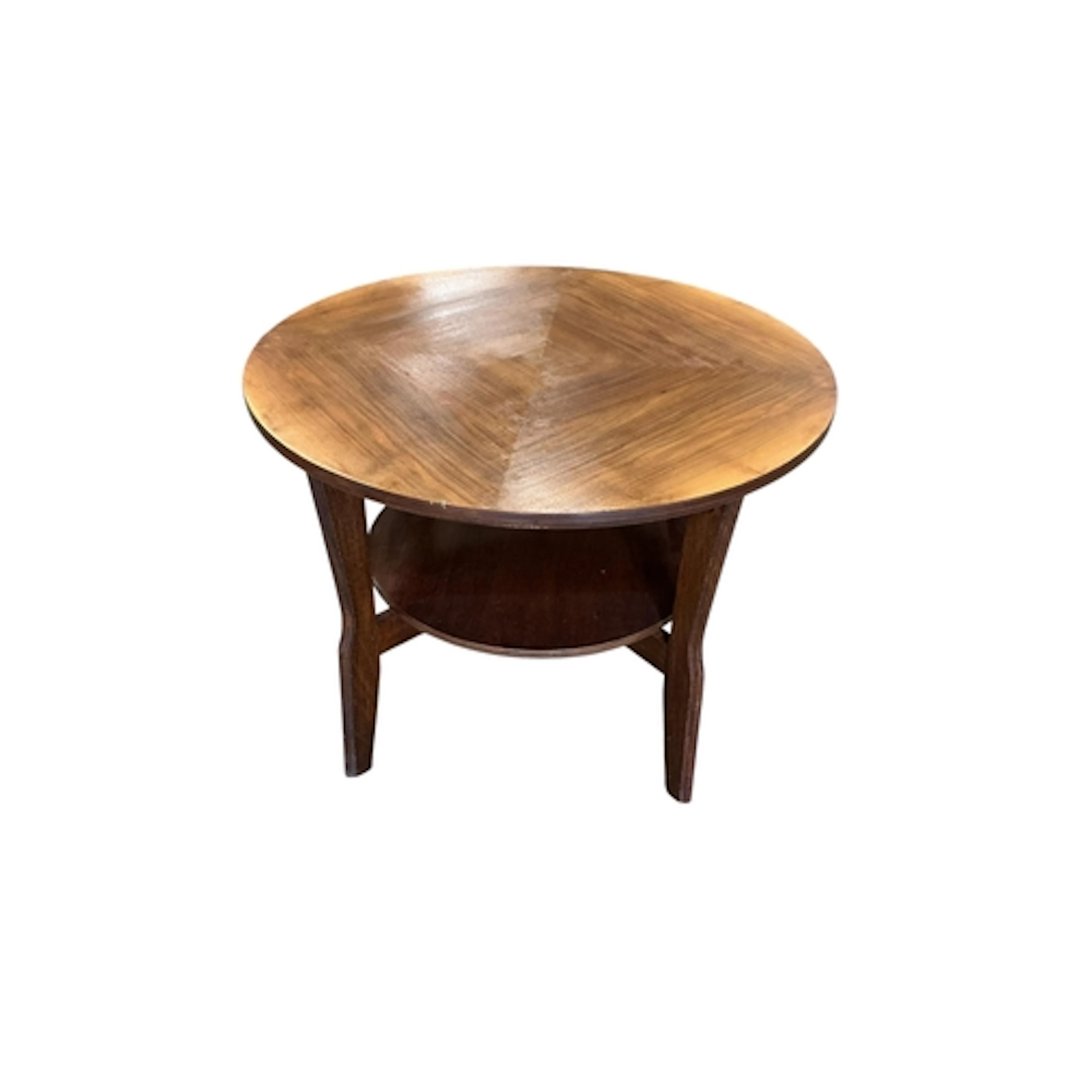An Art Deco circular walnut two tier coffee table, diameter ...
