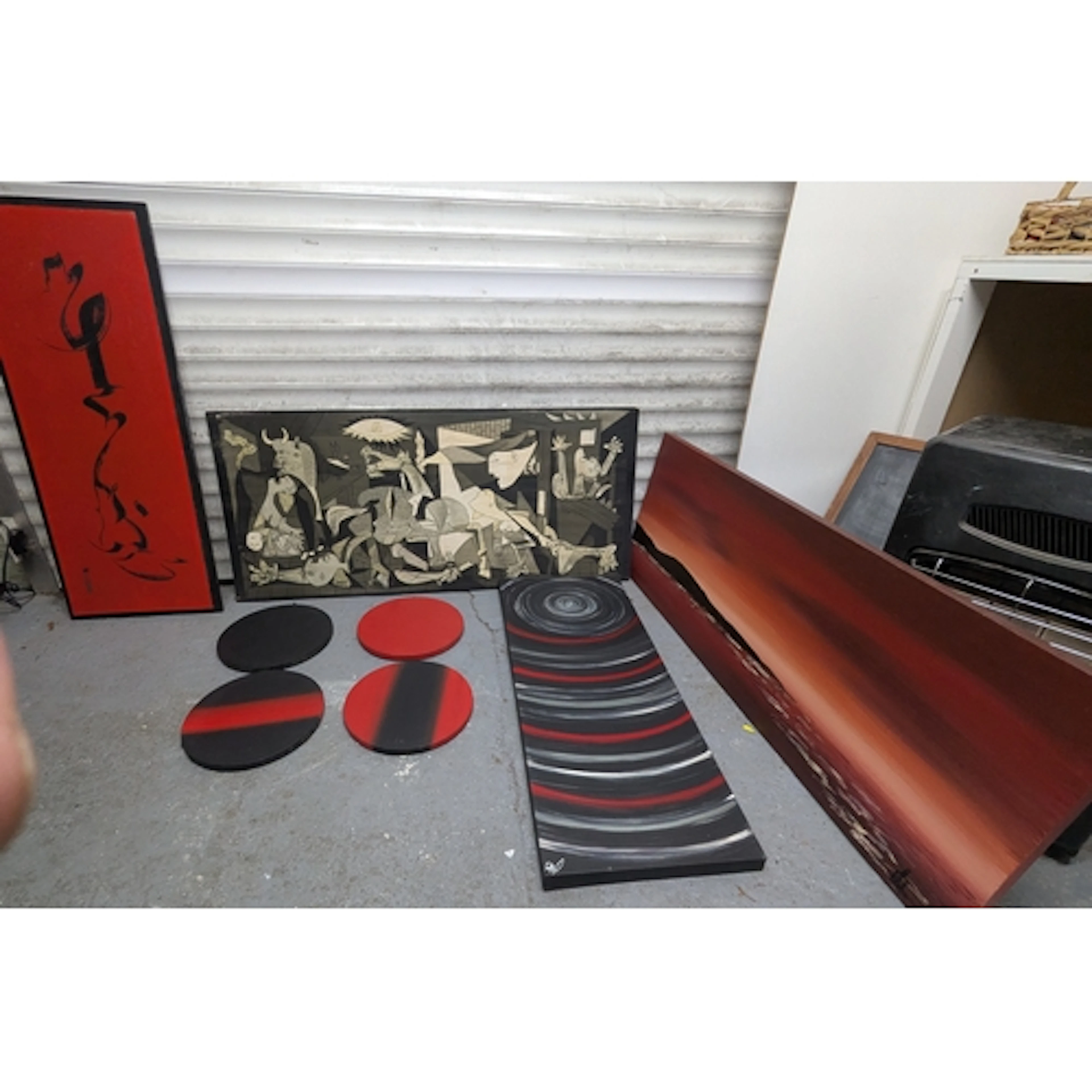 A group of six abstract oil paintings on canvas, various siz...