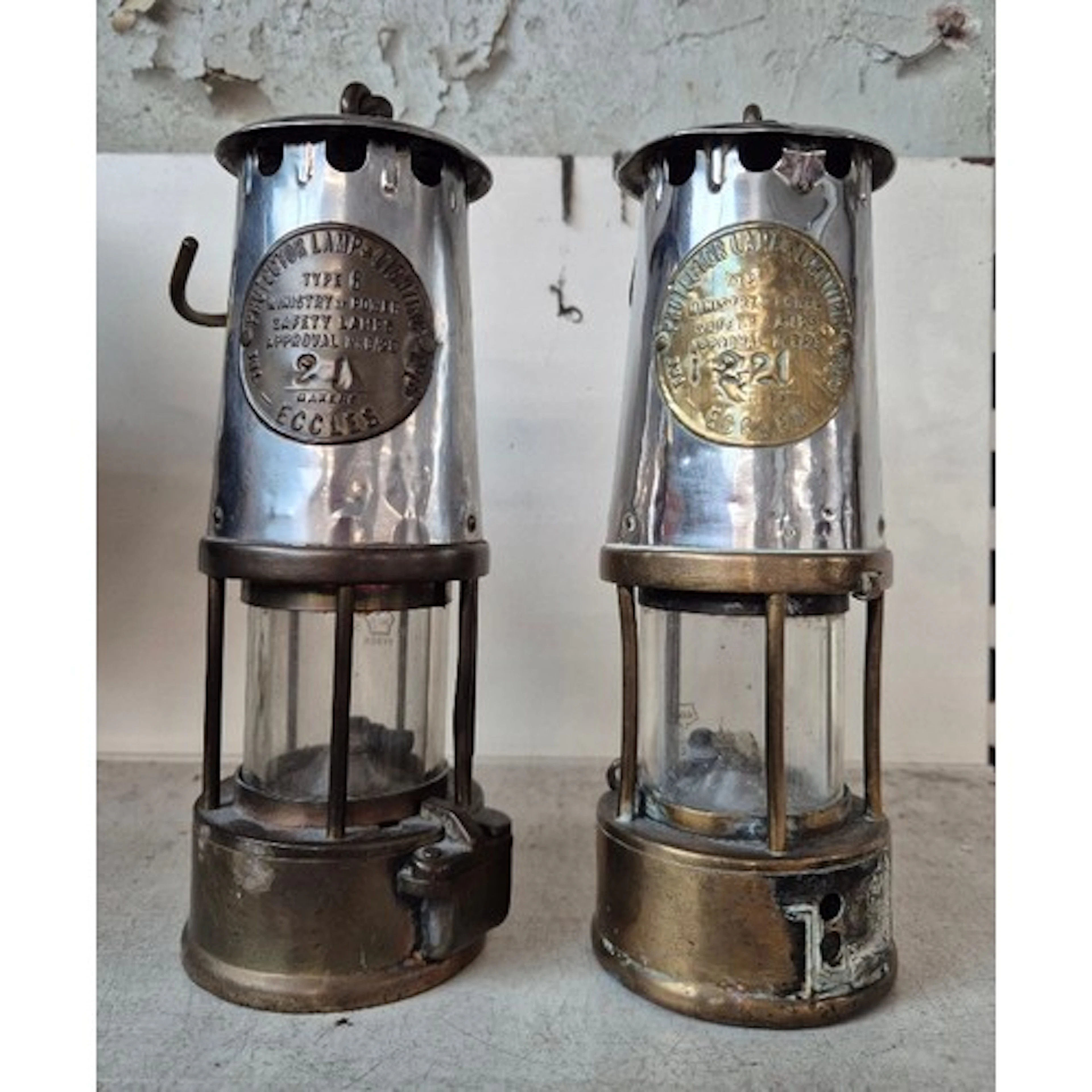 Two vintage miners lamps.