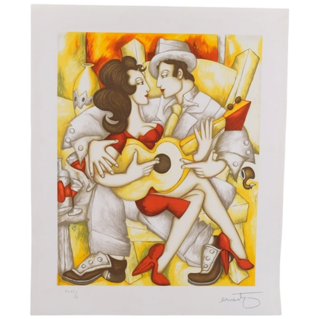 Ernesto (b 1960), colour Serigraph "Couple With Guitar", lim...