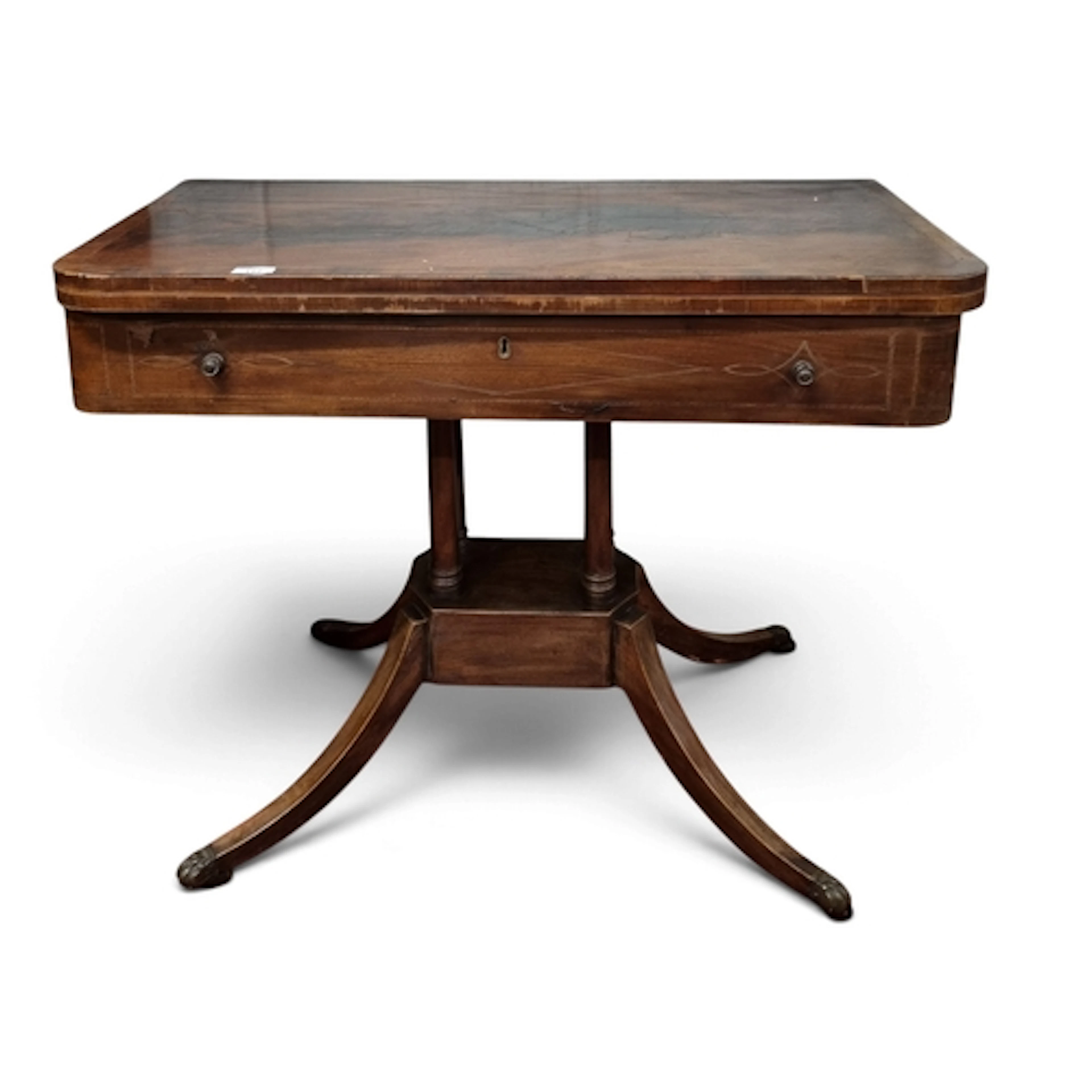 A Regency Mahogany and Inlaid fold over Table. 91 x 90 x H 7...