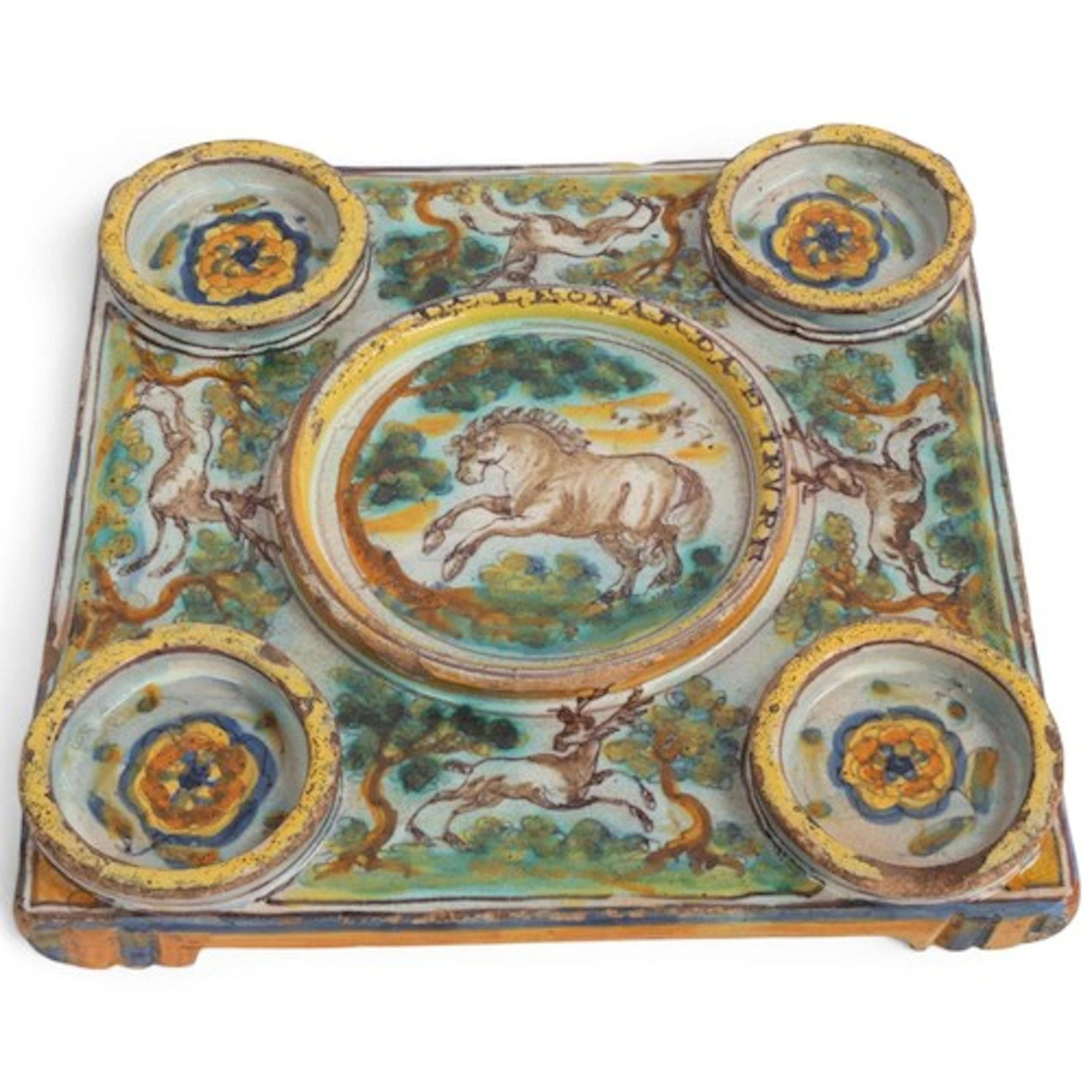 An 18th/19th century Italian majolica five section condiment...