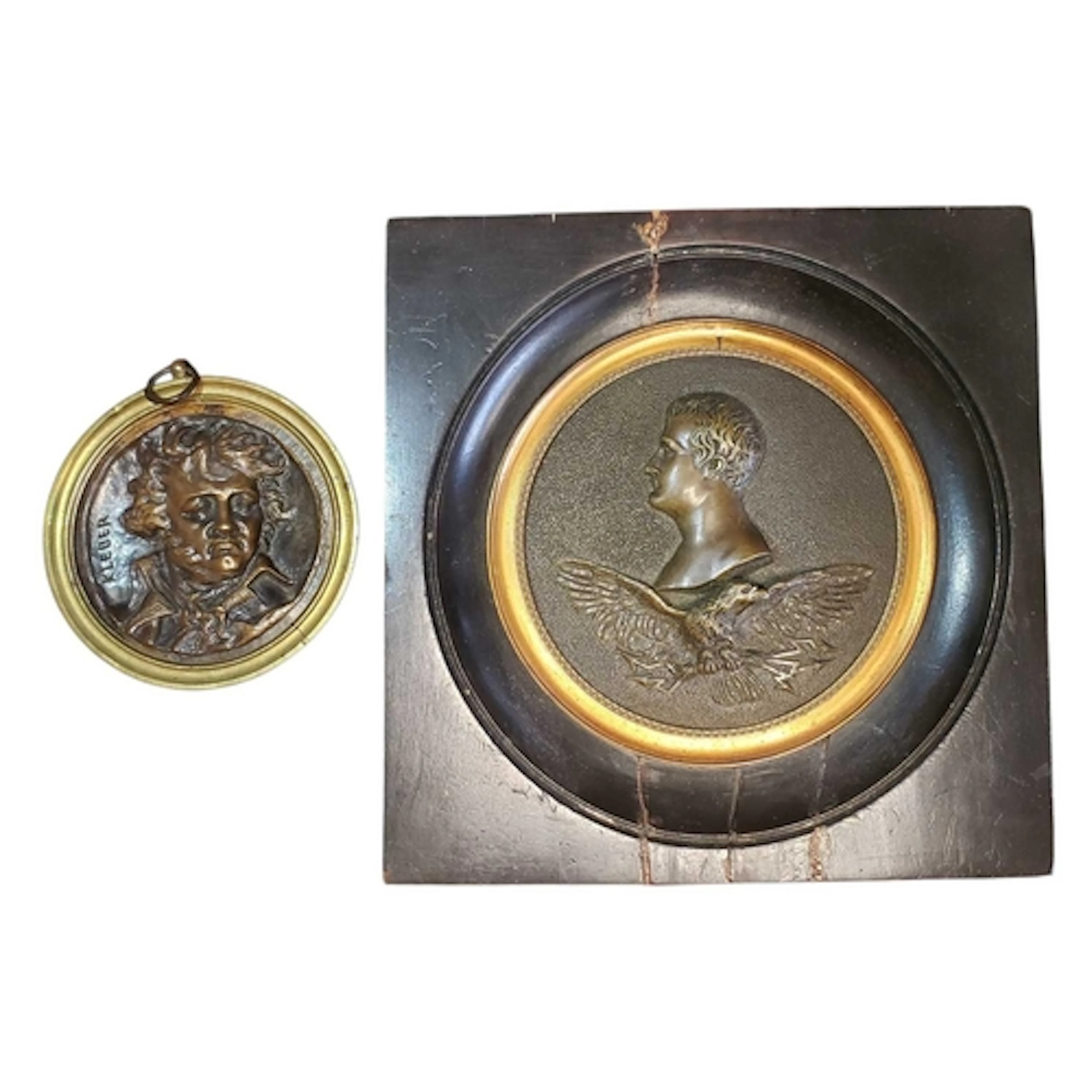 Two 19th century framed bronze relief medallions. To include...
