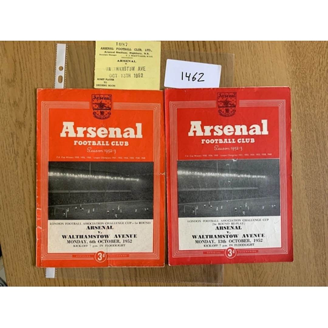 52/53 Arsenal v Walthamstow LFA Cup Football Programmes + Ti...