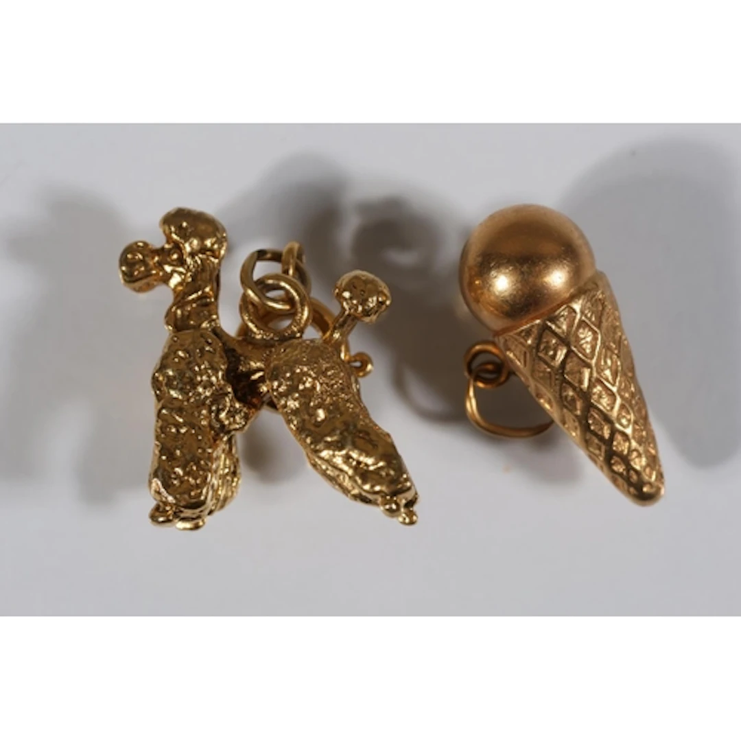 Gold tone charm in the form of an ice cream cone, stamped 'A...