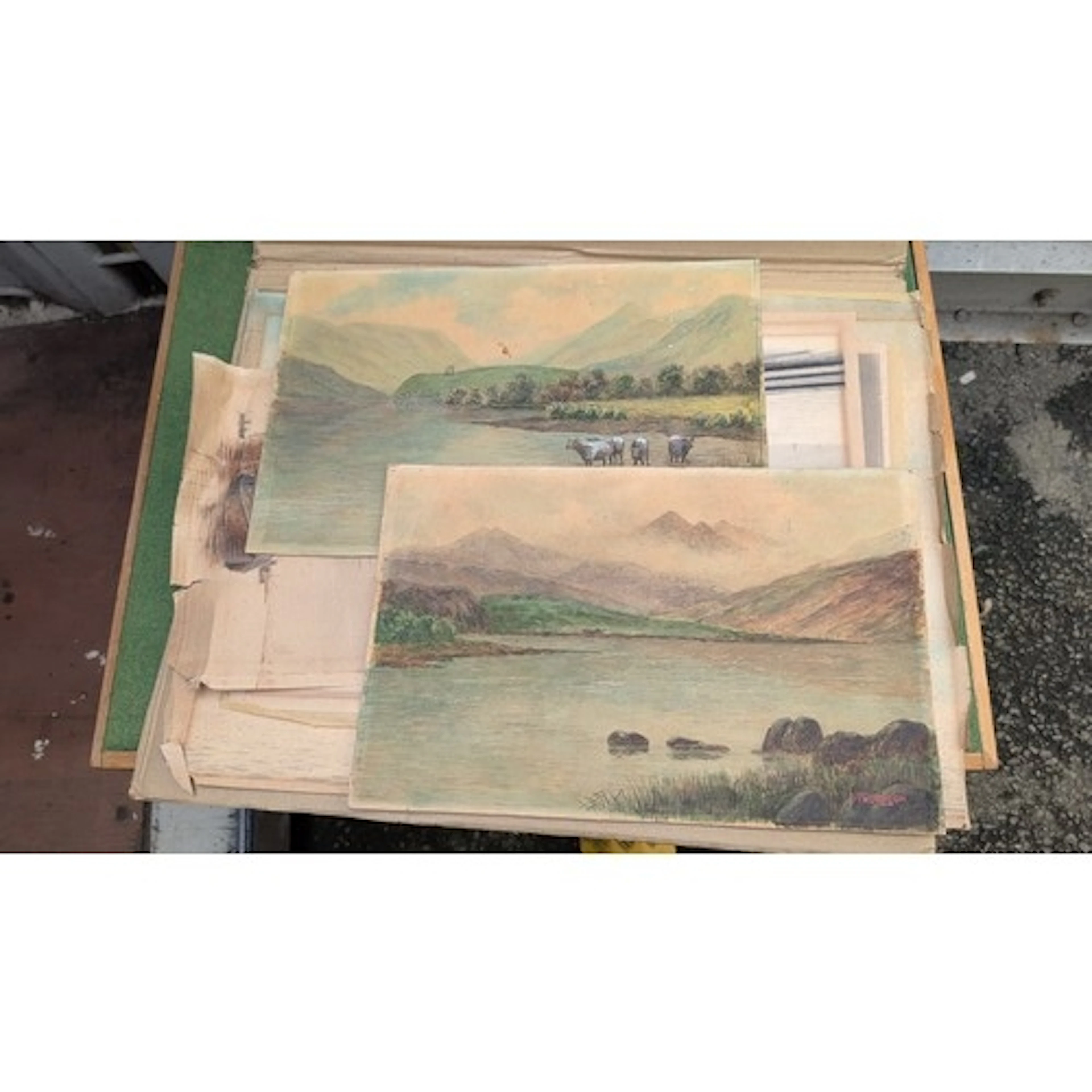 A group of maritime and landscape works on paper, including ...