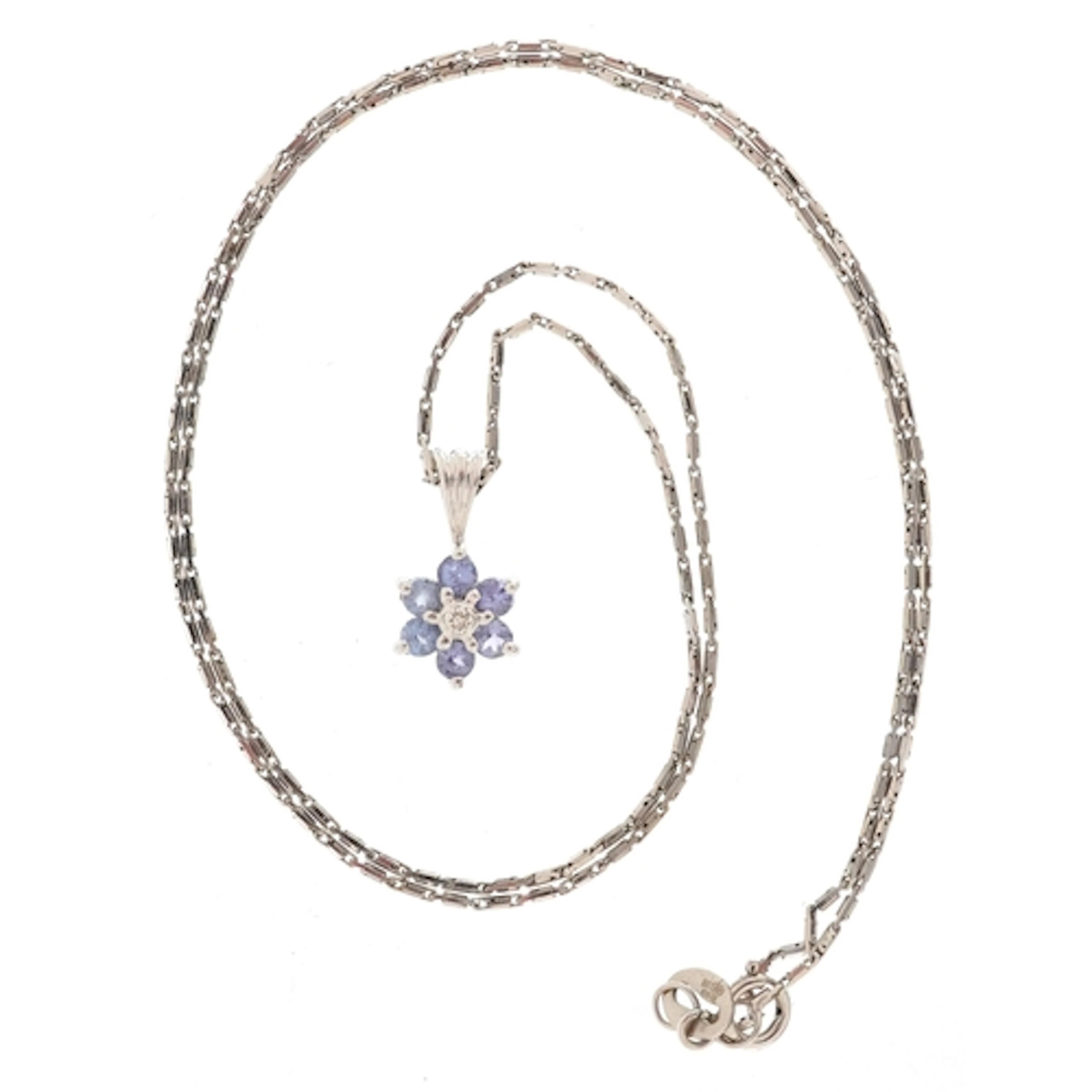 9ct white gold purple stone and diamond flower head pendant ...