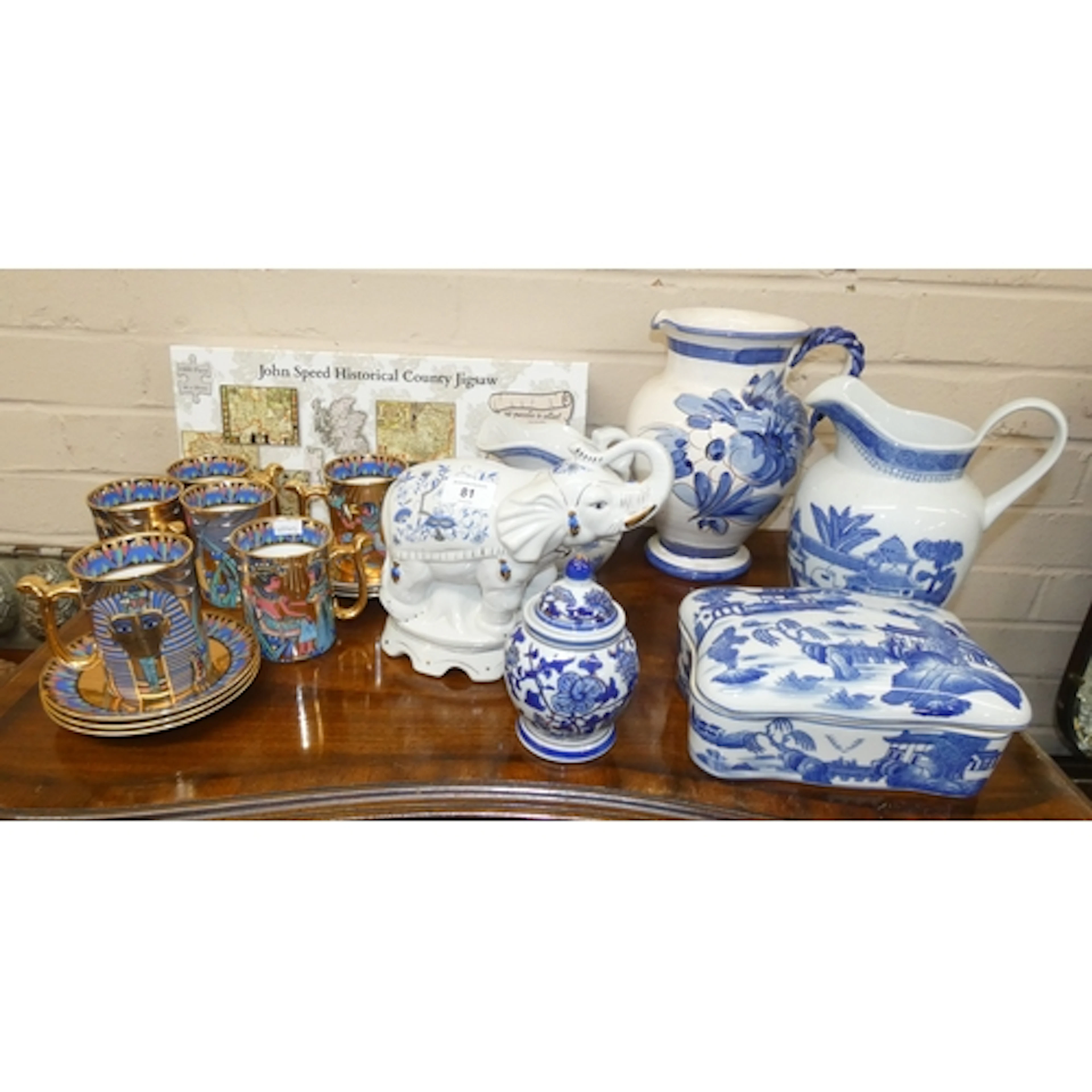 Six pieces of assorted blue and white china together with Tu...