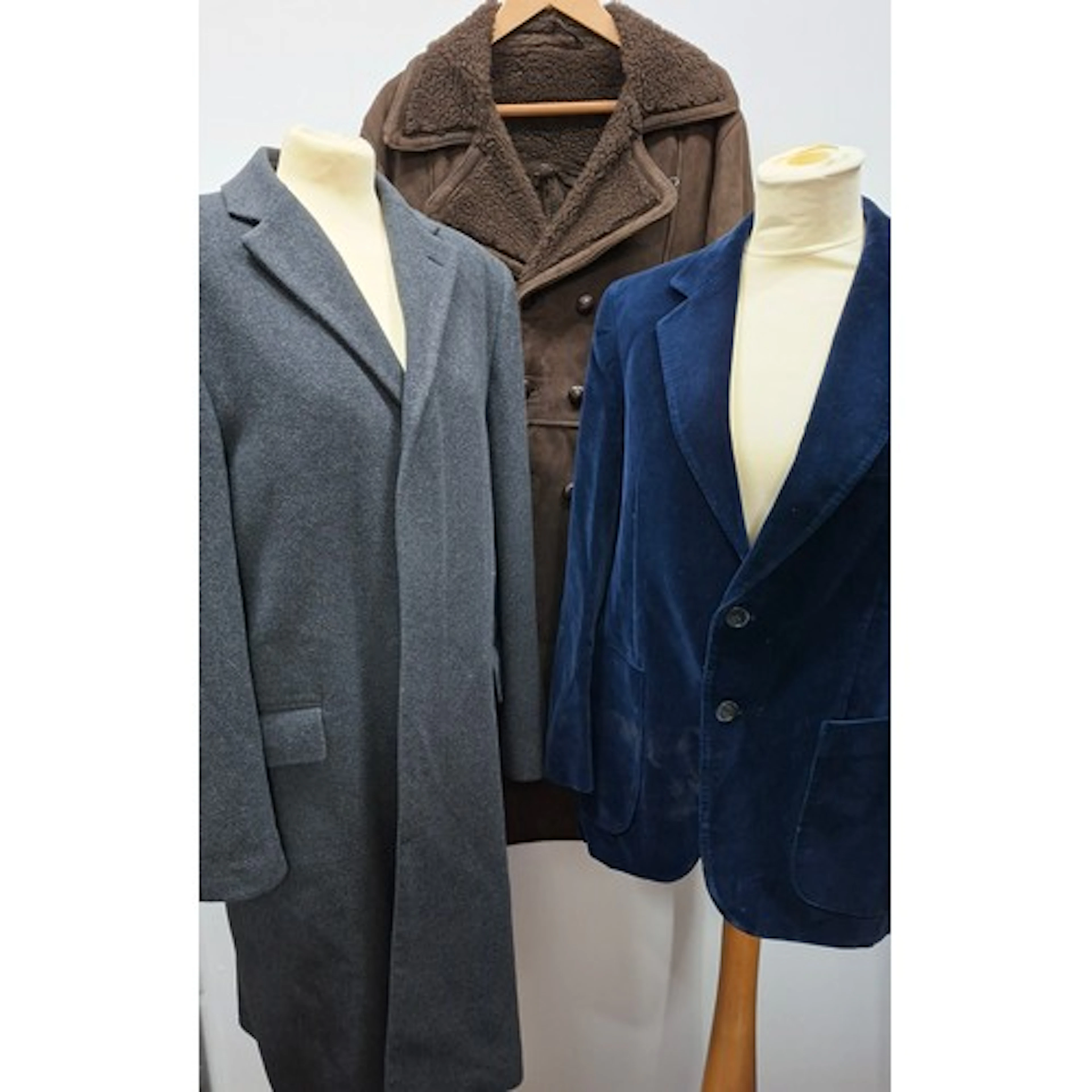 Vintage gents clothing comprising a brown sheepskin coat app...