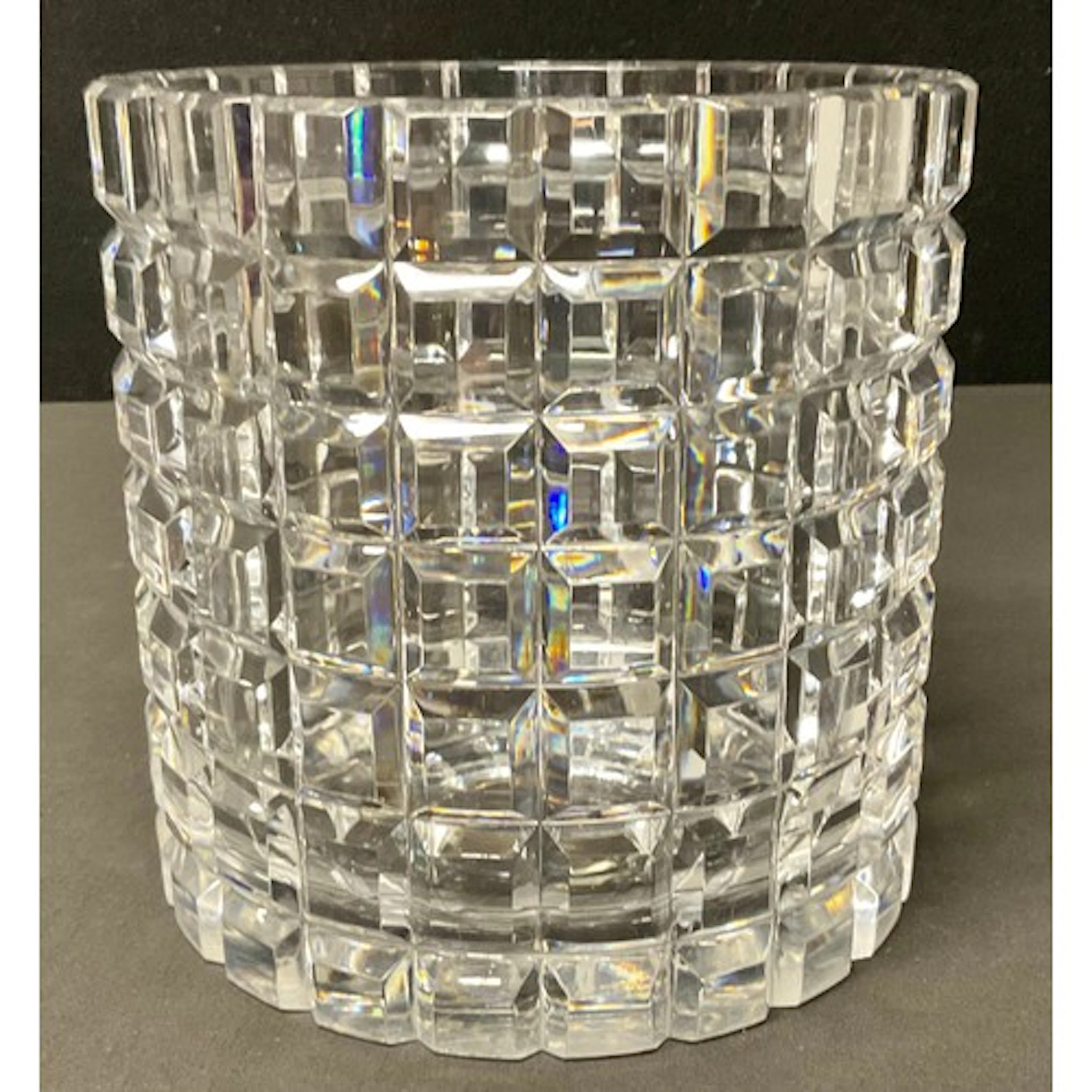 A large Baccarat crystal glass ice bucket, with cubic grid l...
