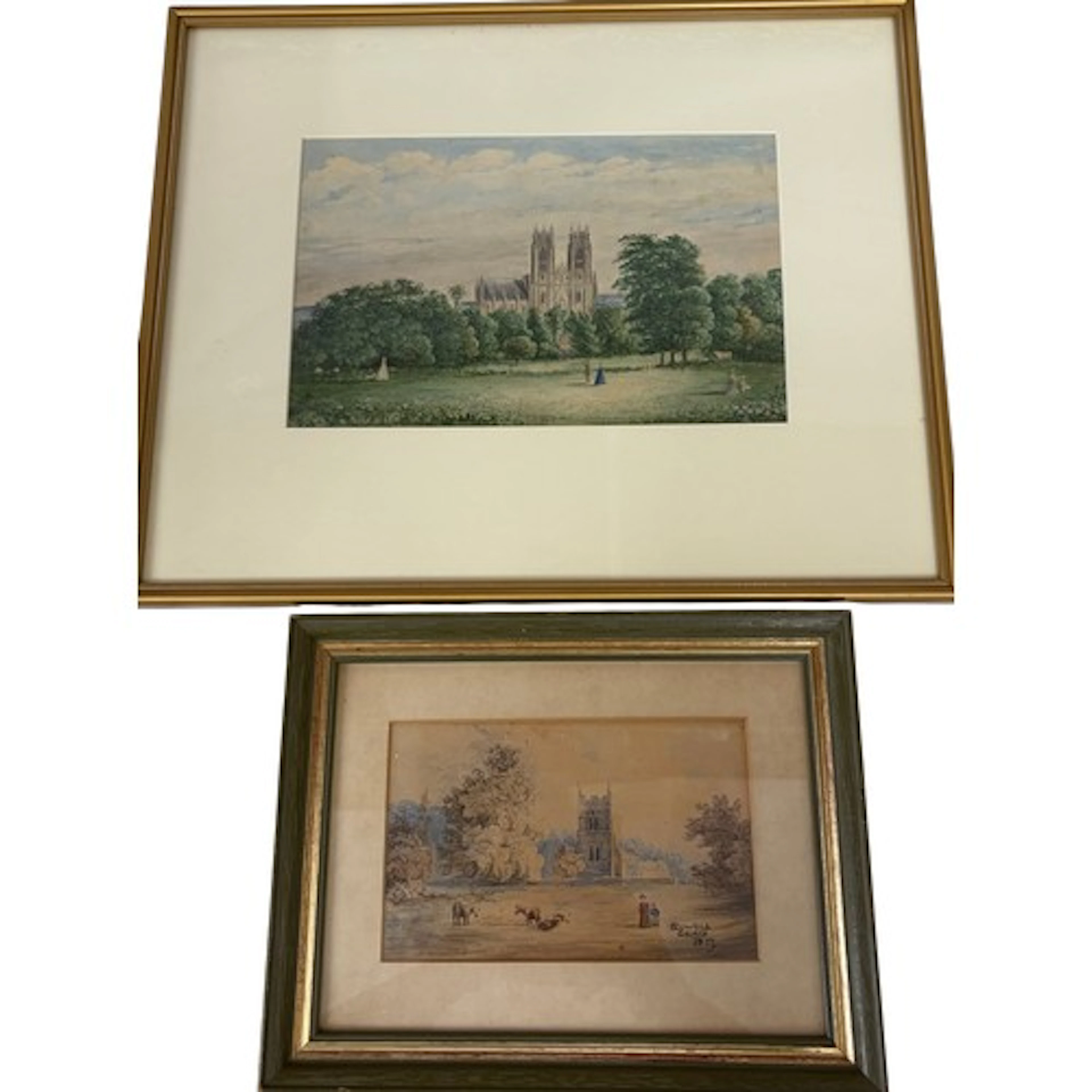 Watercolour painting of Beverley Minster, indistinct signatu...